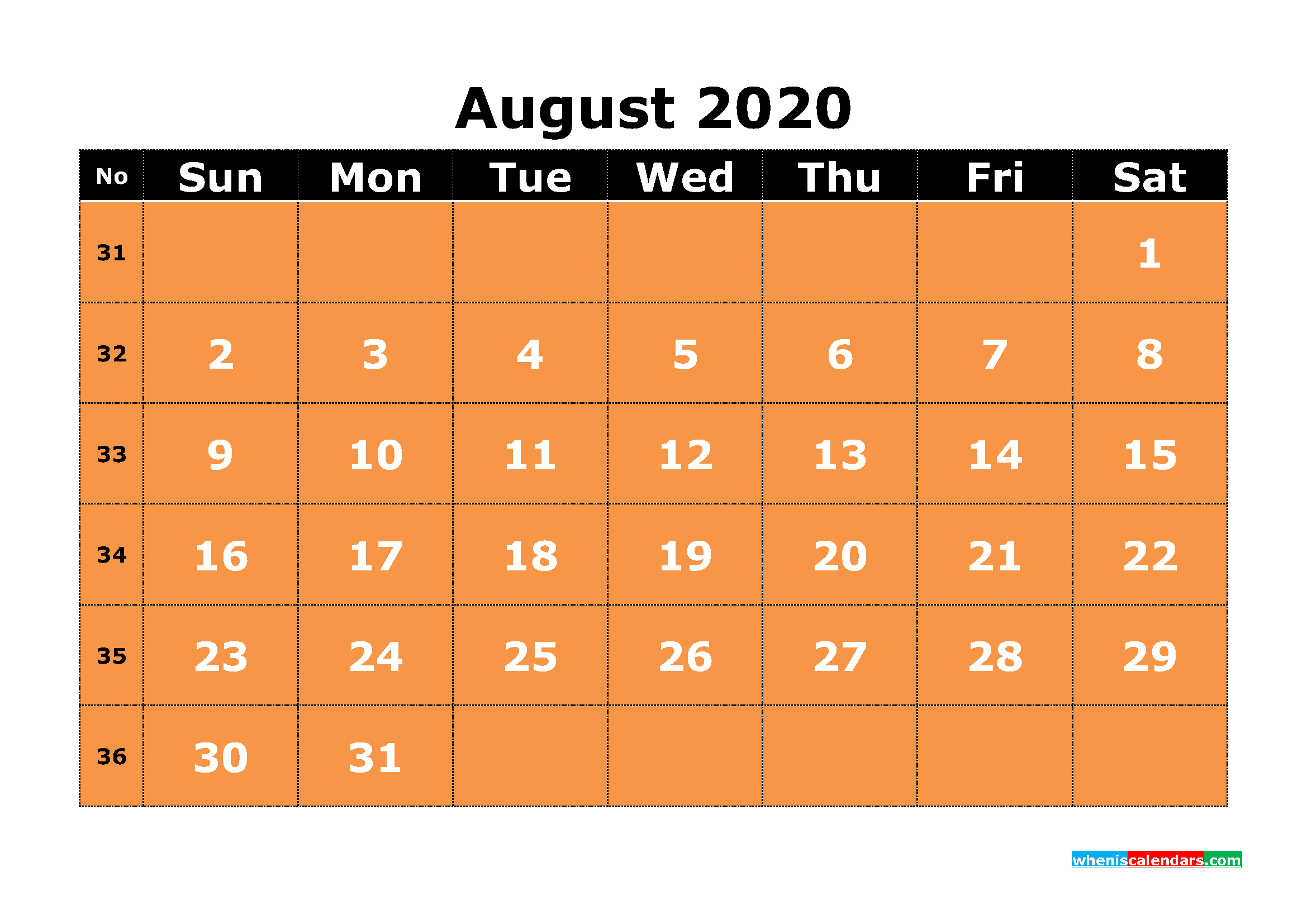 Free Printable August 2020 Calendar Templates