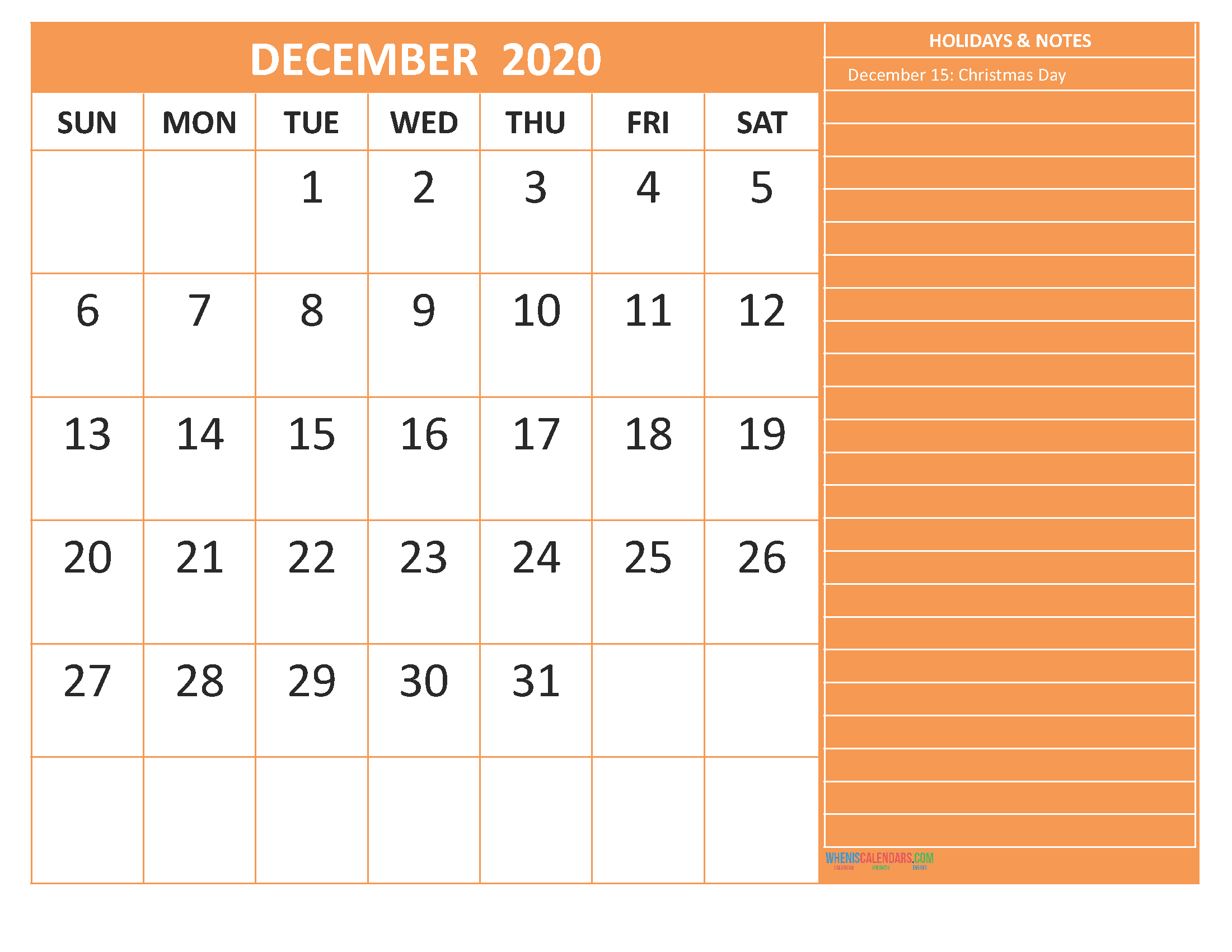 Free December 2020 Monthly Calendar Template Word