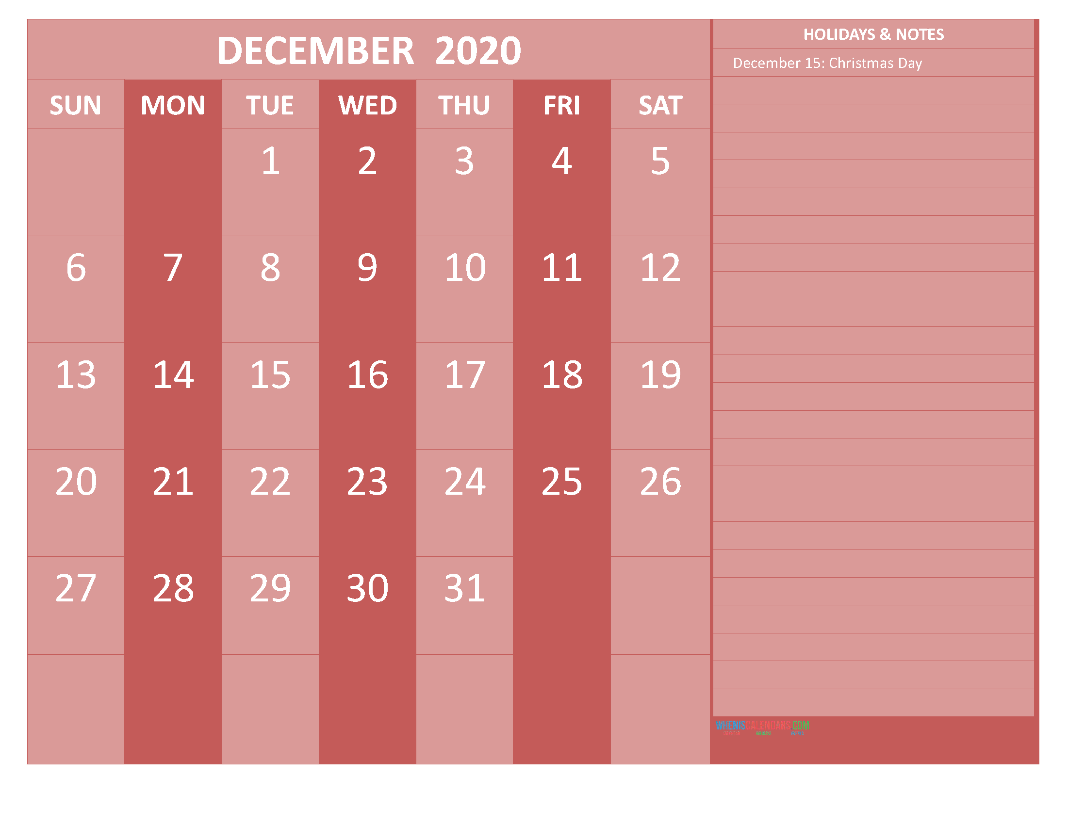 33+ Free Printable December 2020 Calendar Christmas Pics