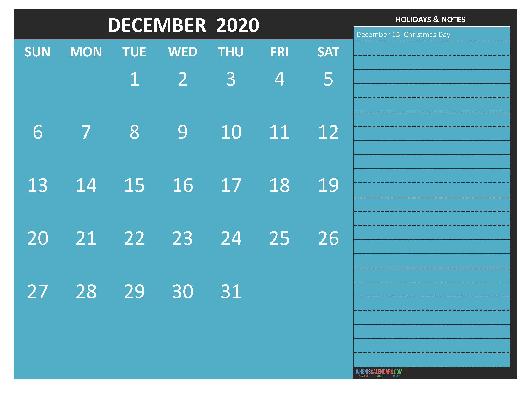 December 2020 Calendar with Holidays Word, PDF