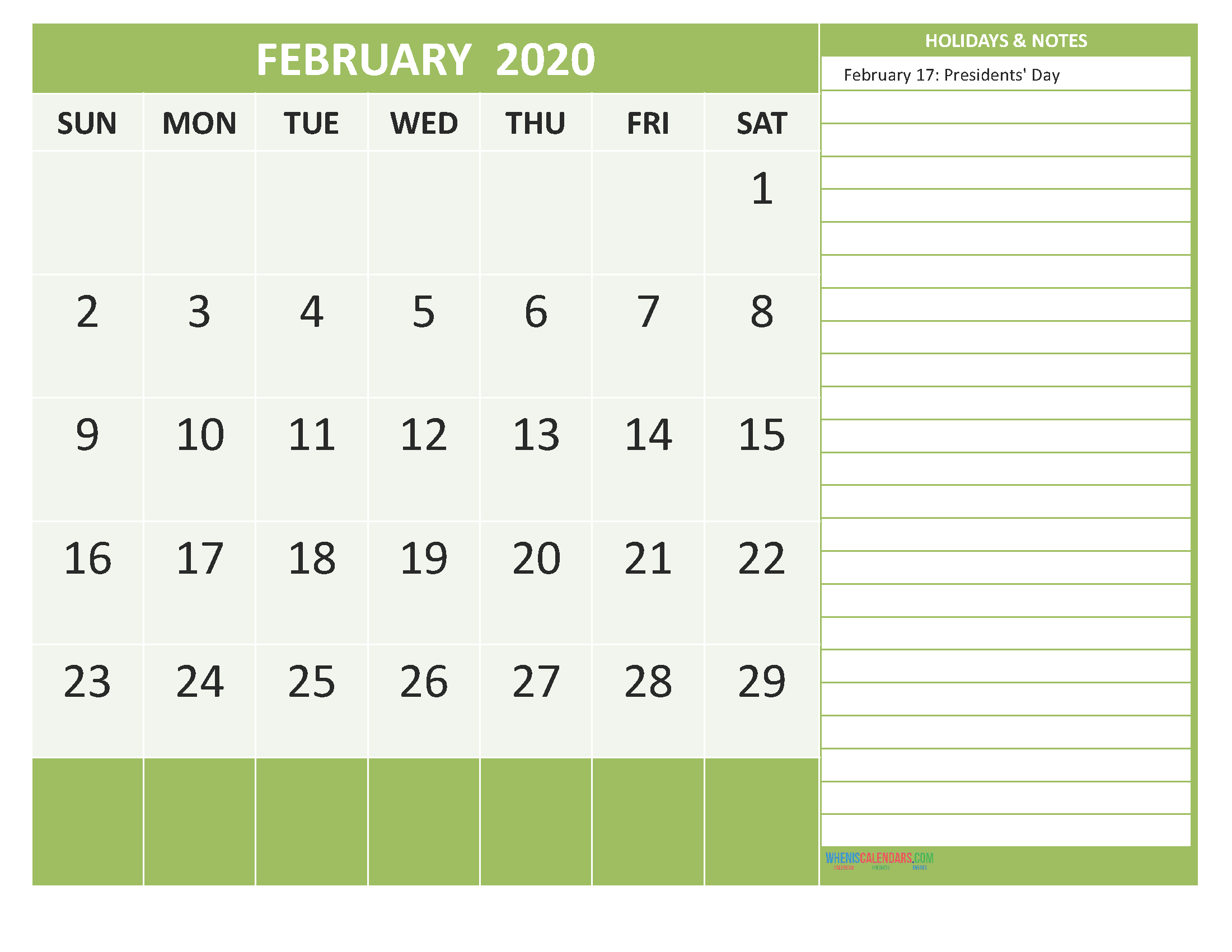 Free February 2020 Monthly Calendar Template Word