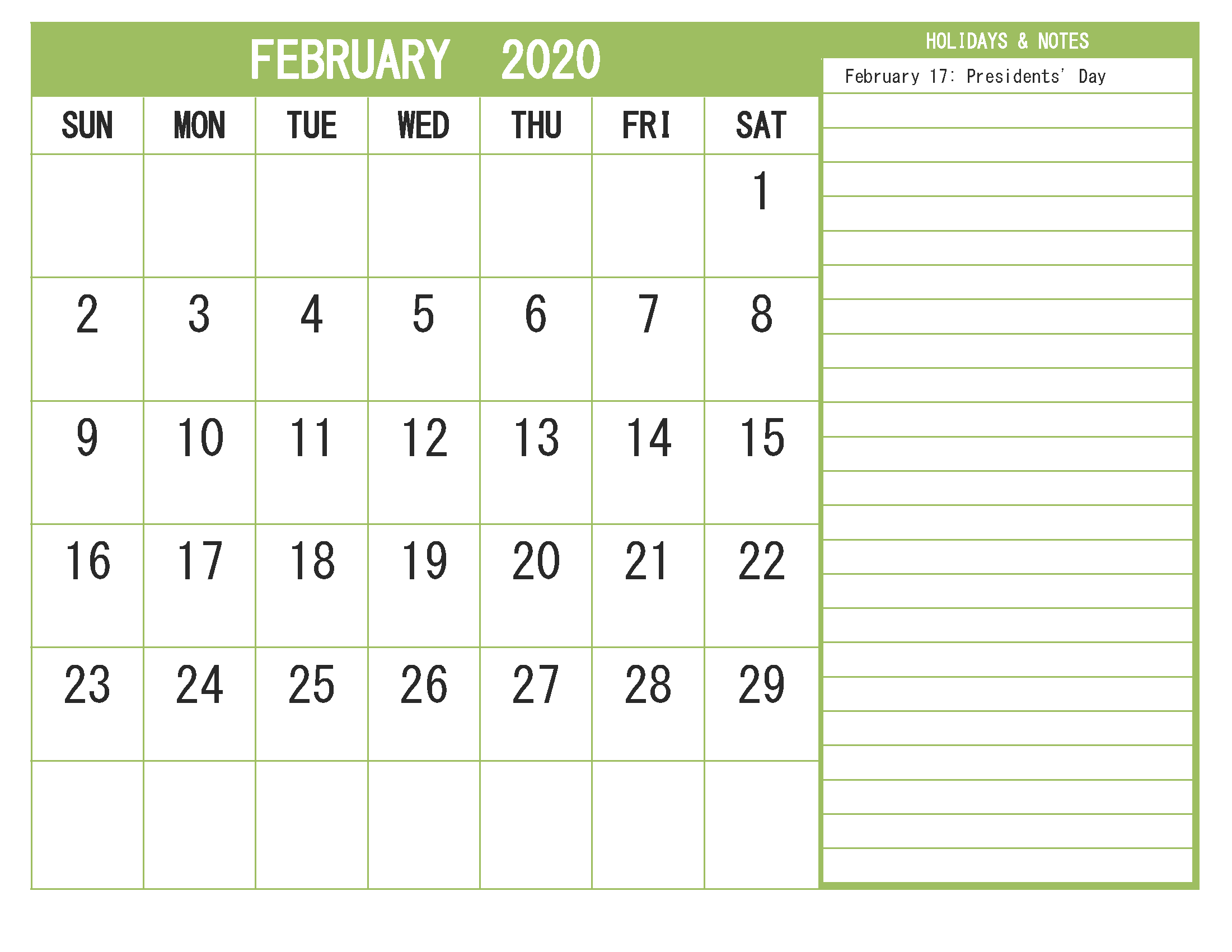 Free February 2020 Monthly Calendar Template Word
