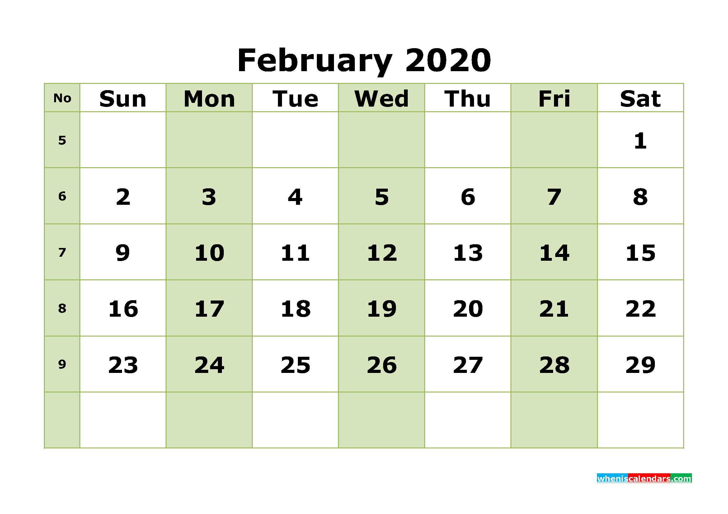 Free Printable February 2020 Calendar Templates