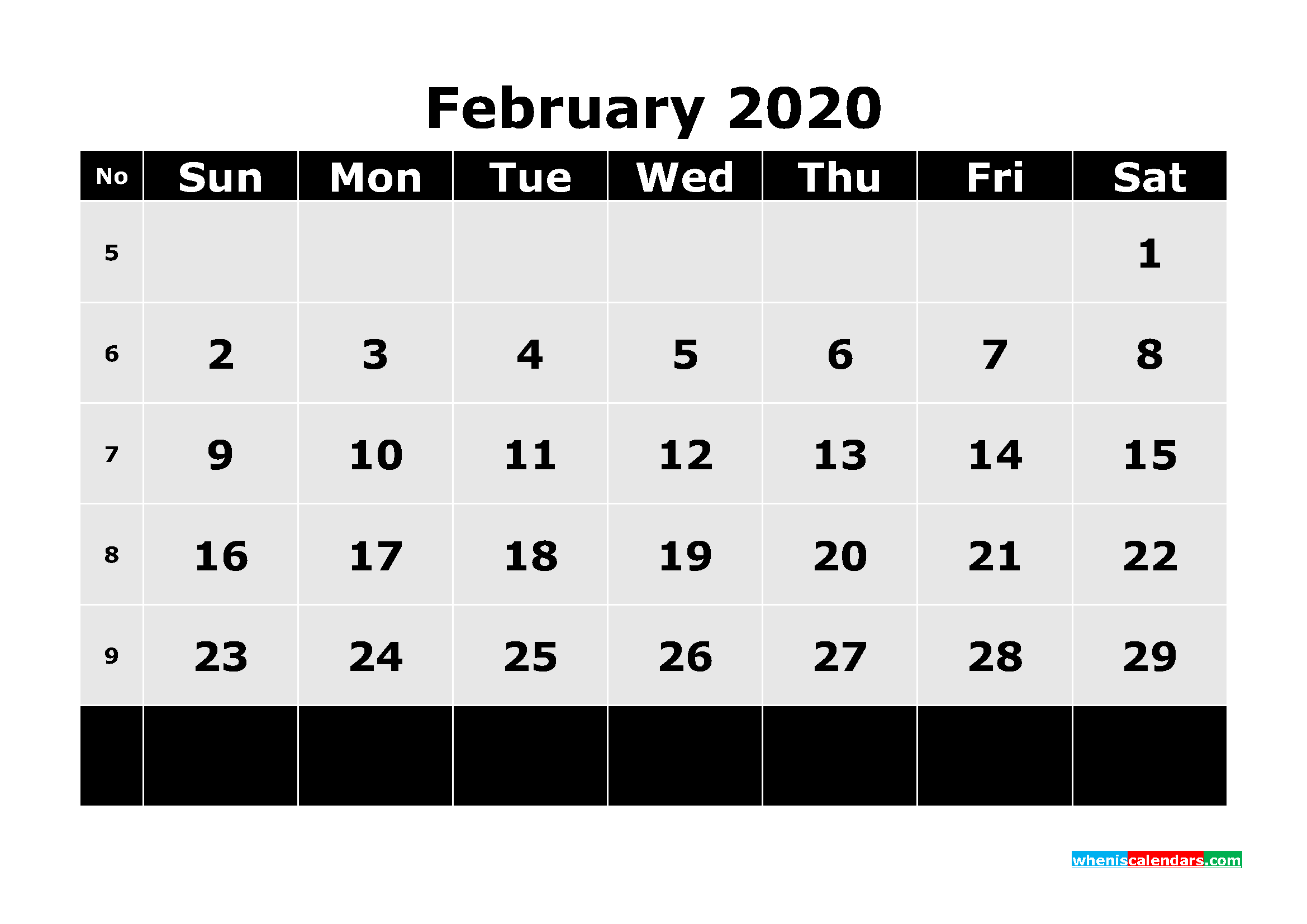 Printable February 2020 Calendar Template Word, PDF