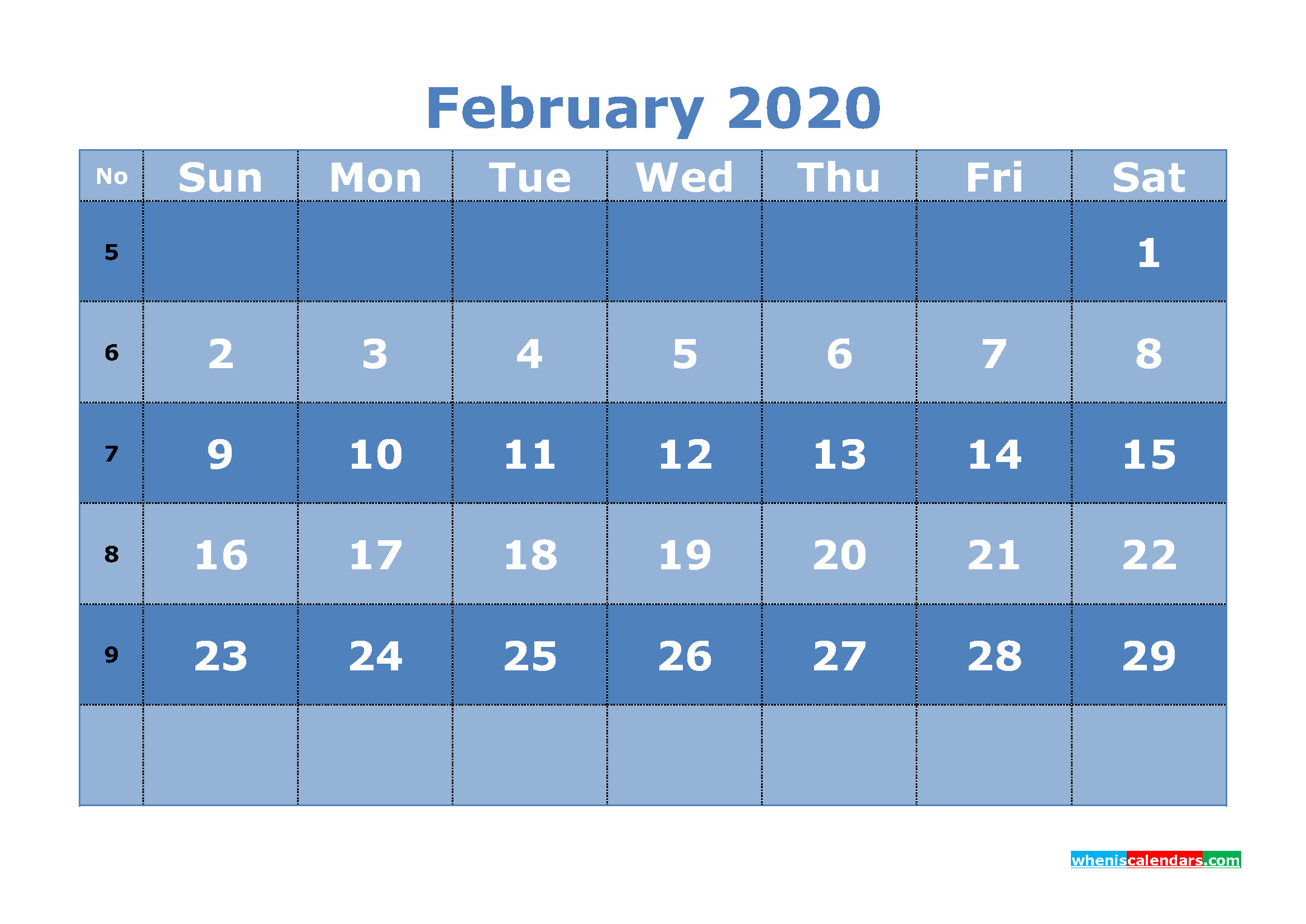 Printable February 2020 Calendar Template Word, PDF