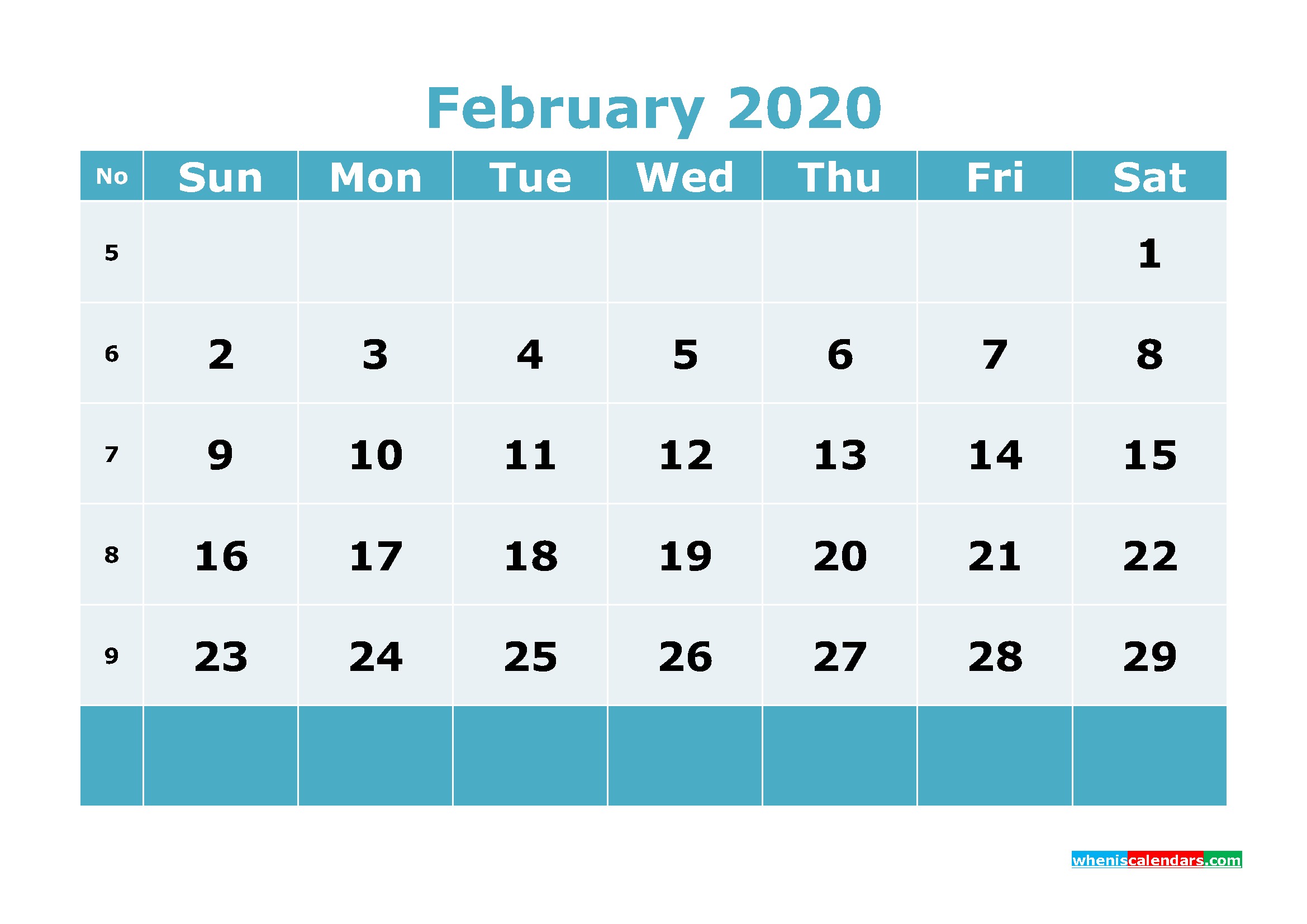 Free Printable February 2020 Calendar Template Word
