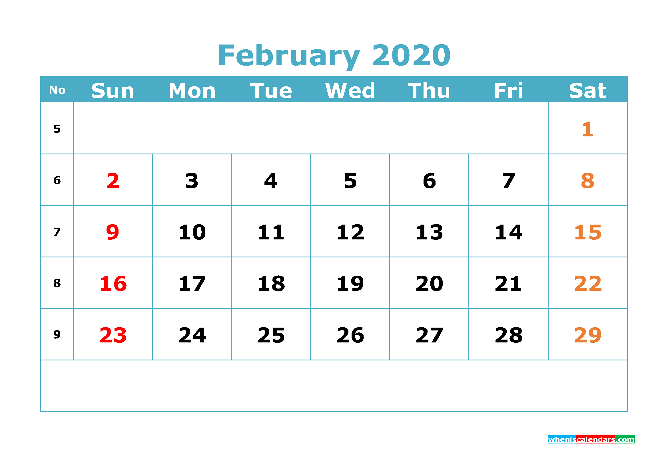 Free Printable February 2020 Calendar Template Word