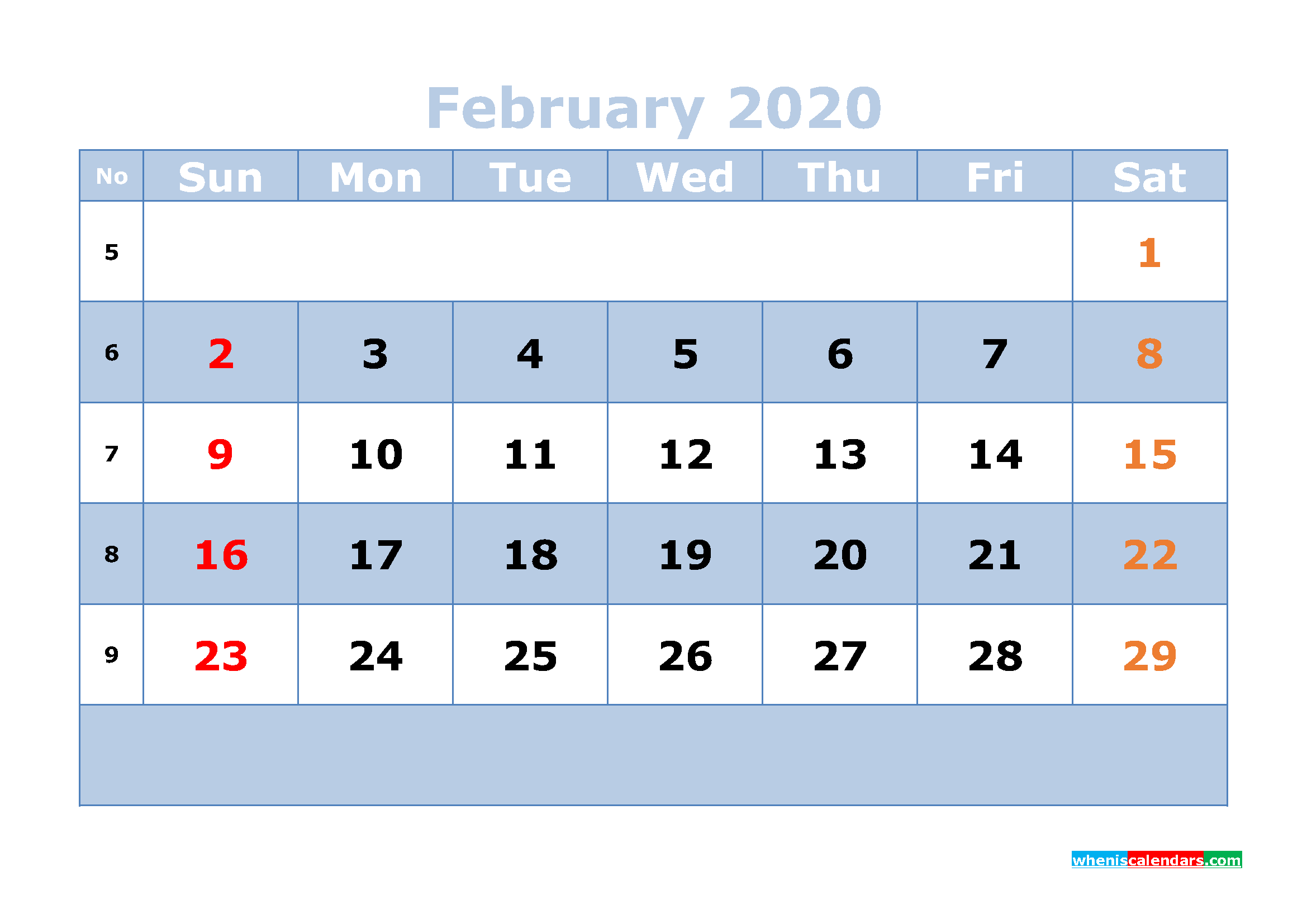 Free Printable February 2020 Calendar with Week Numbers