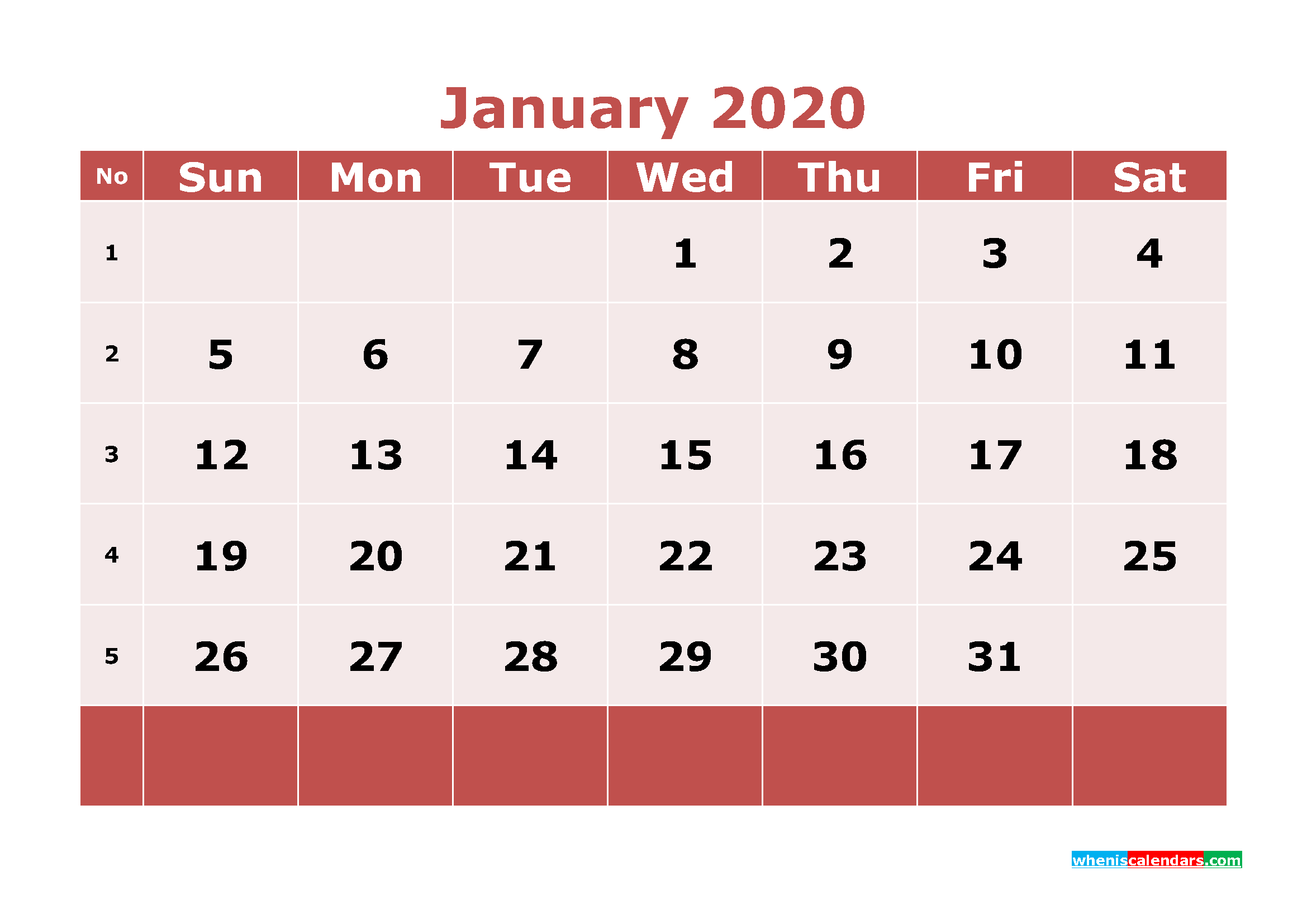 Free Printable January 2020 Calendar Word, PDF