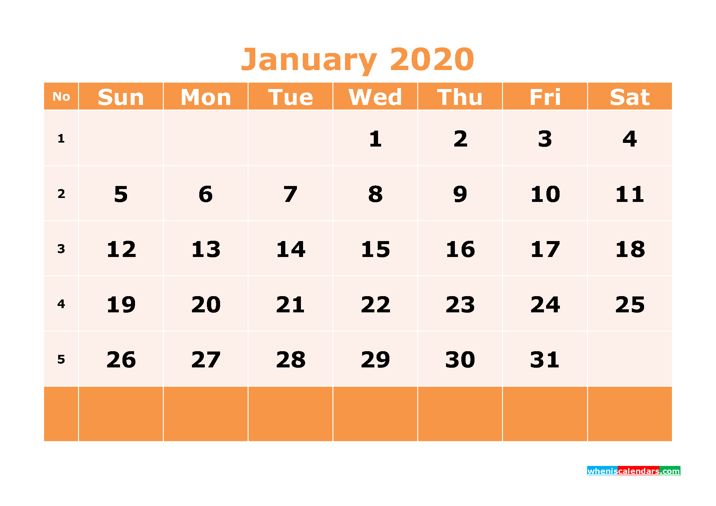 Printable January 2020 Calendar Template Word, PDF