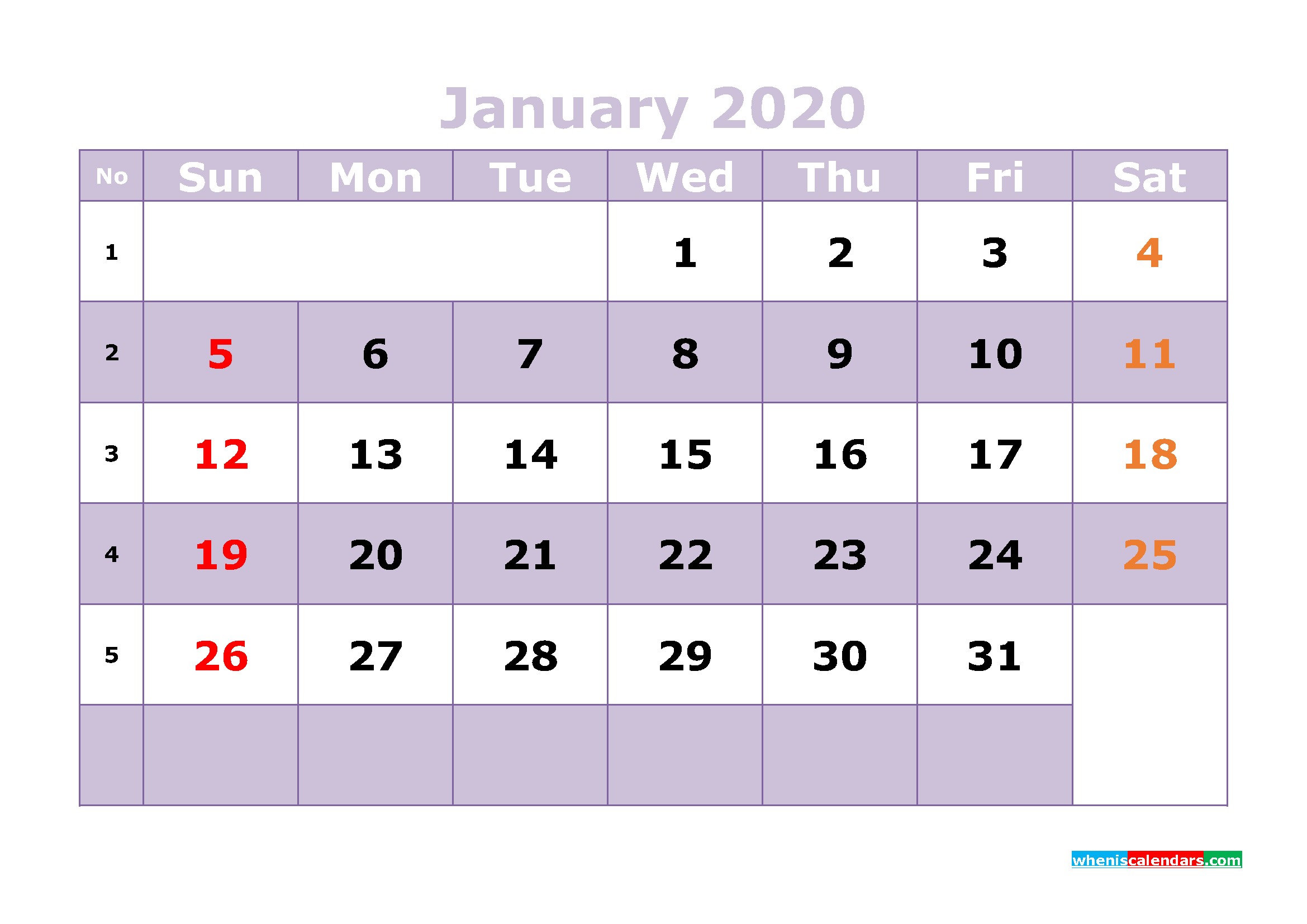 Free Printable January 2020 Calendar Templates
