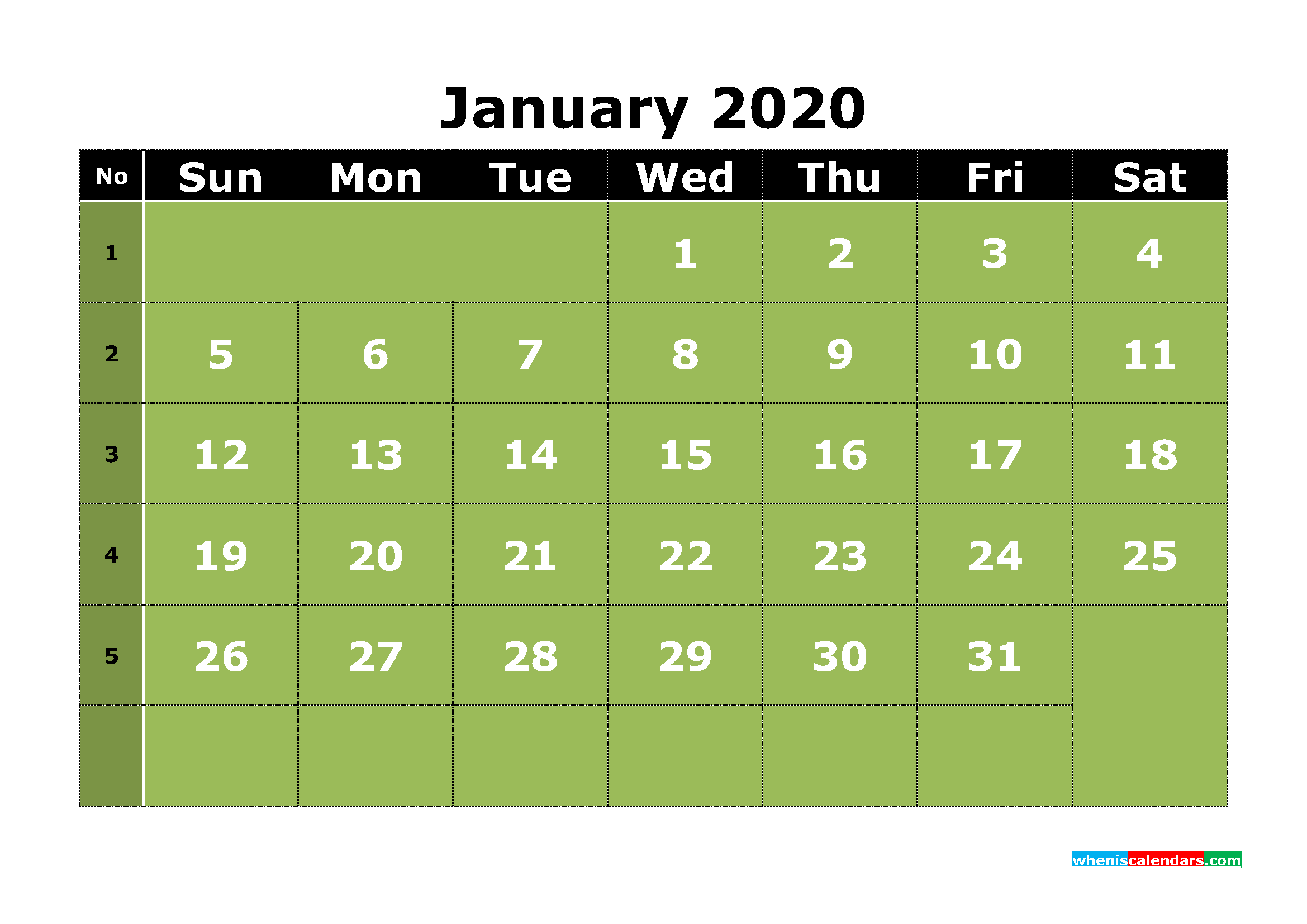 Free Printable January 2020 Calendar Templates