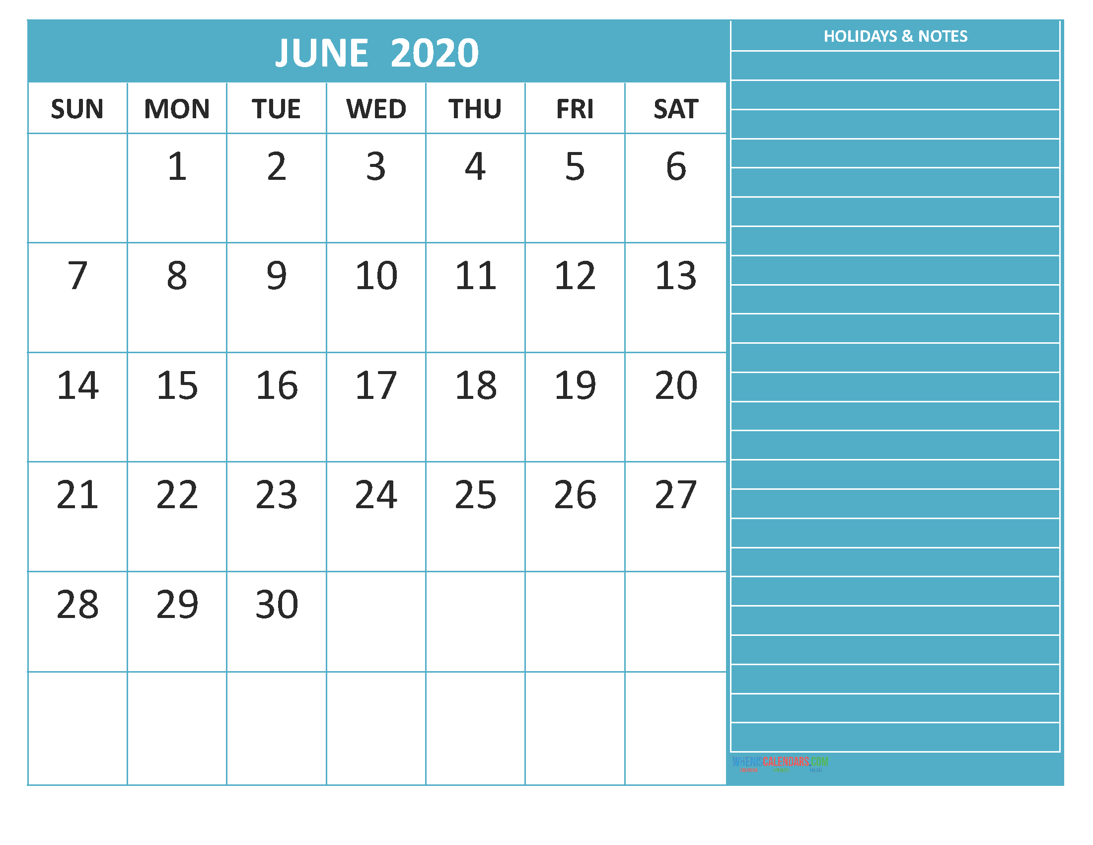Free Printable 2020 Monthly Calendar with Holidays June