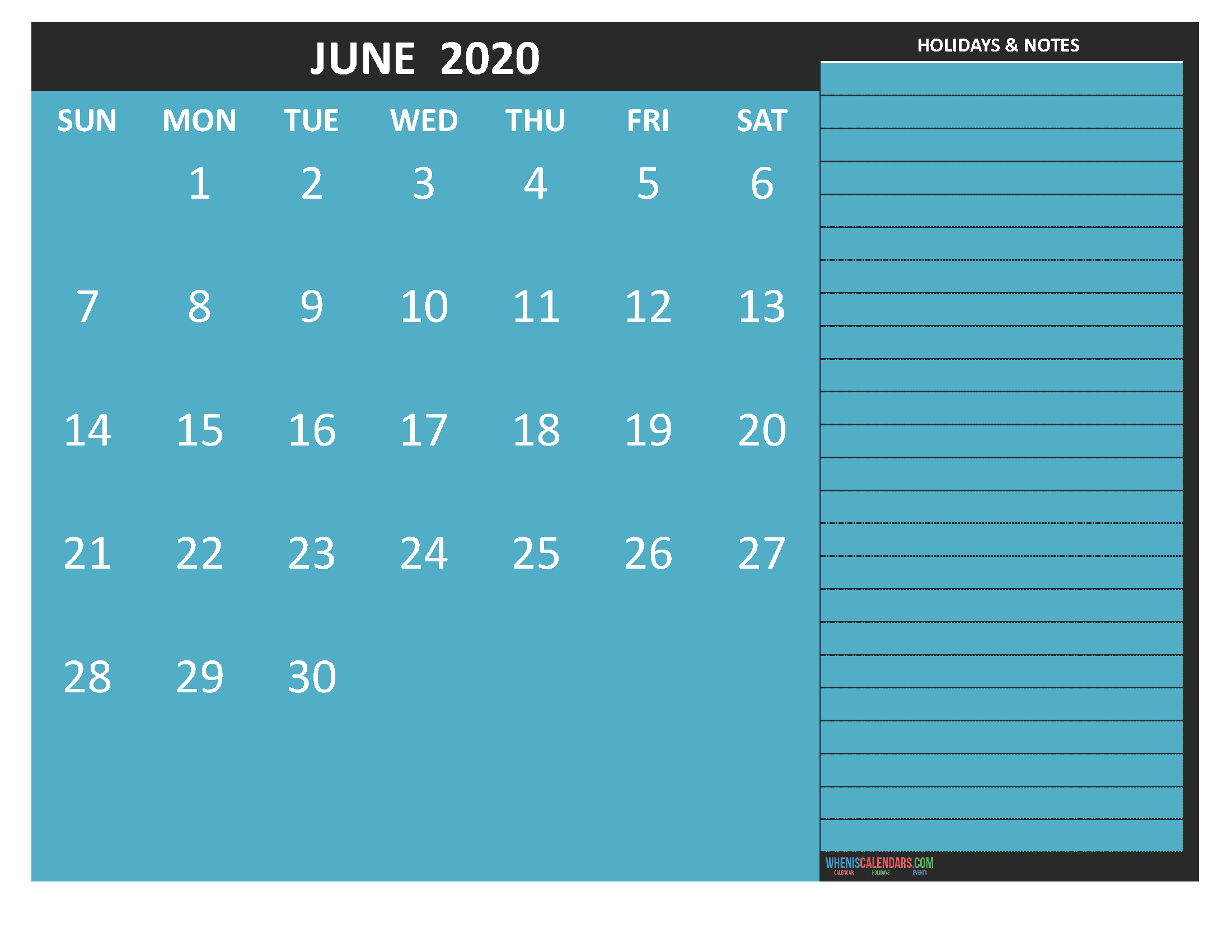 June 2020 Calendar with Holidays Word, PDF