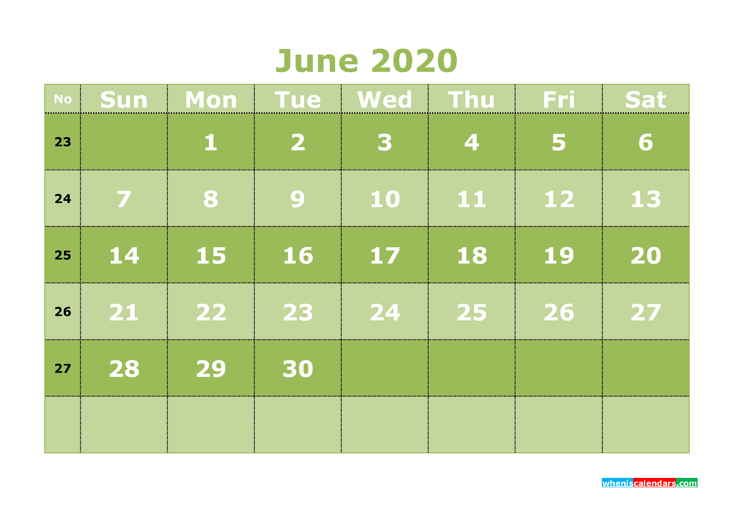 Free Printable June 2020 Calendar Word Pdf