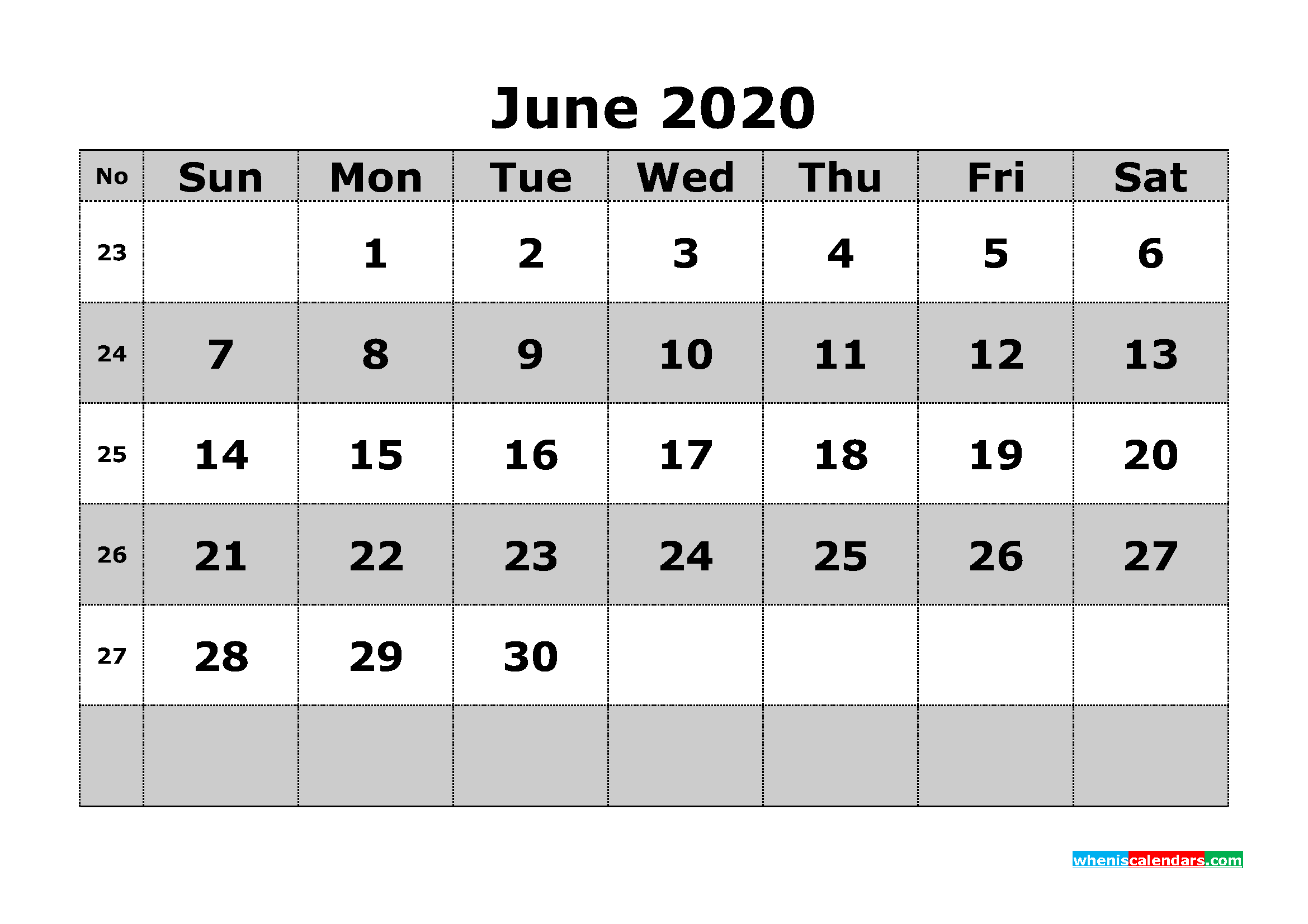 Printable June 2020 Calendar Template Word, PDF
