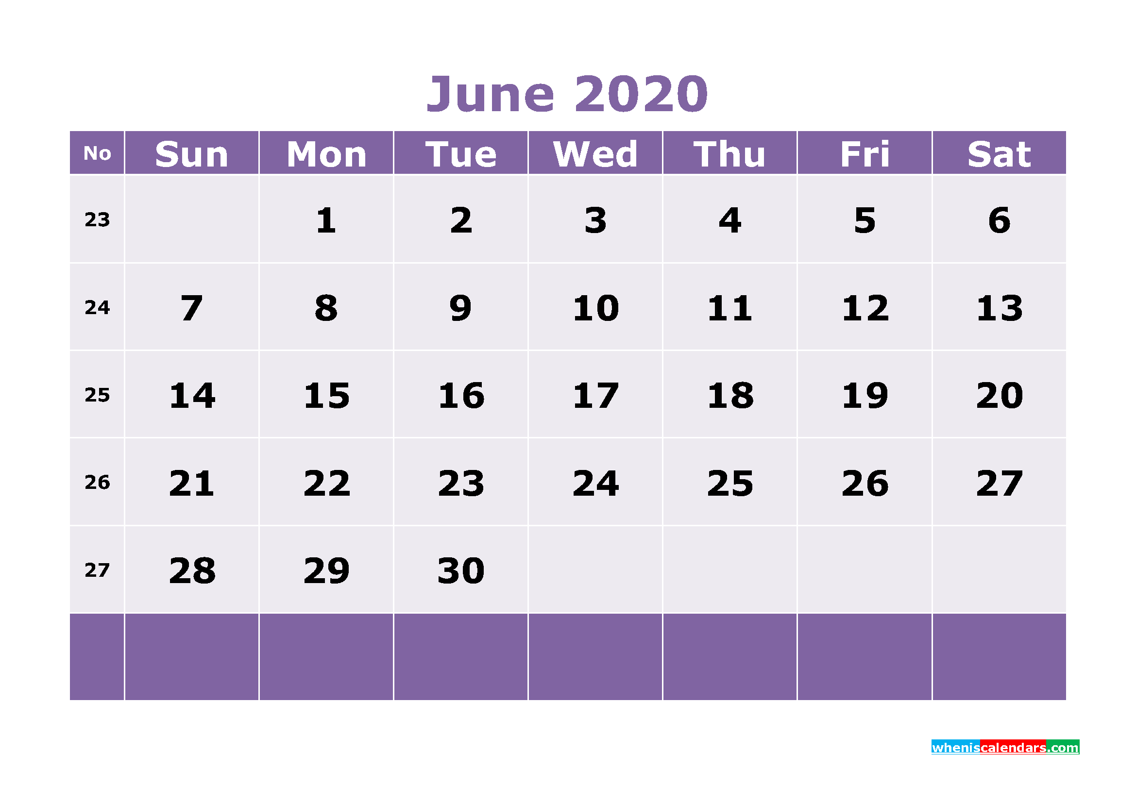 Free Printable June 2020 Calendar Templates