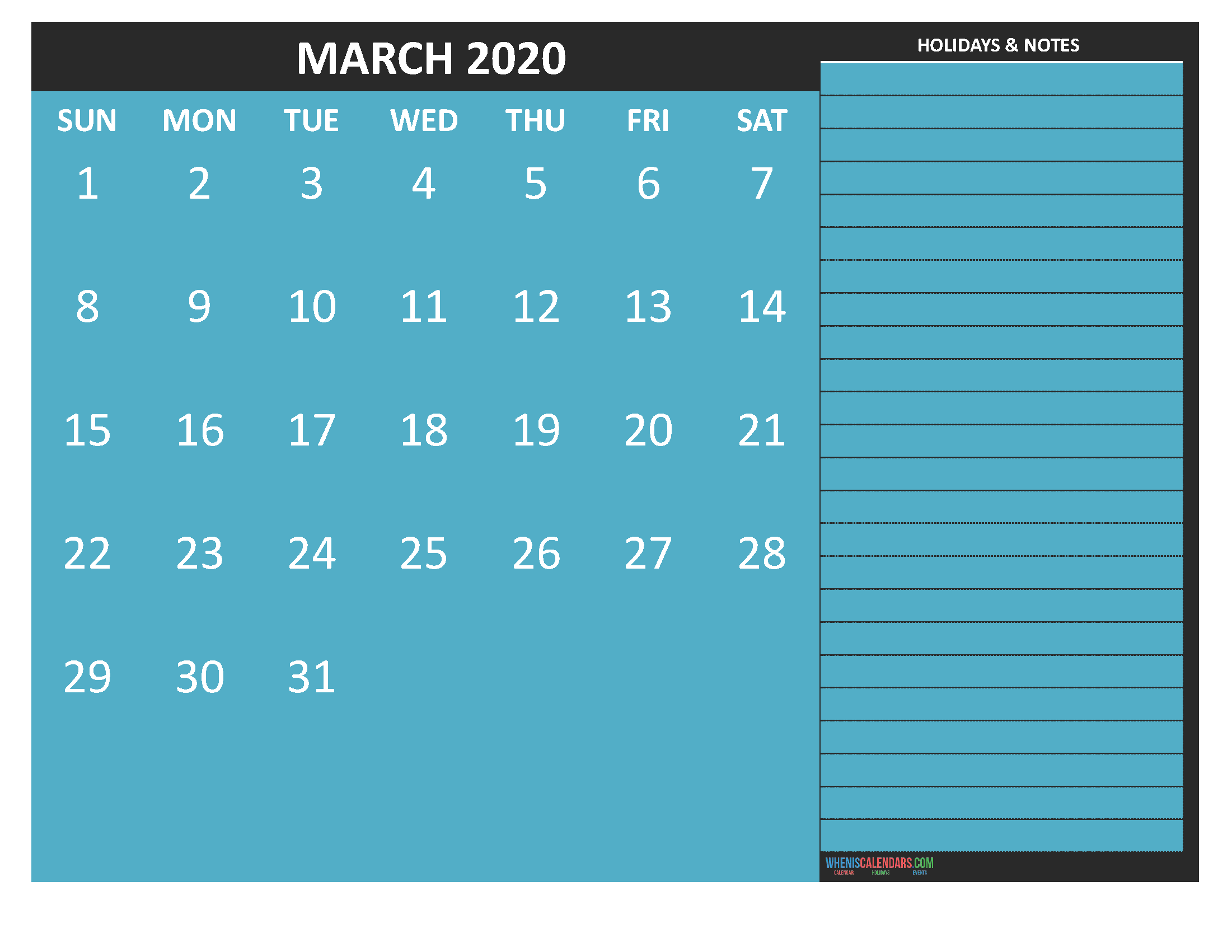 March 2020 Calendar with Holidays Word, PDF