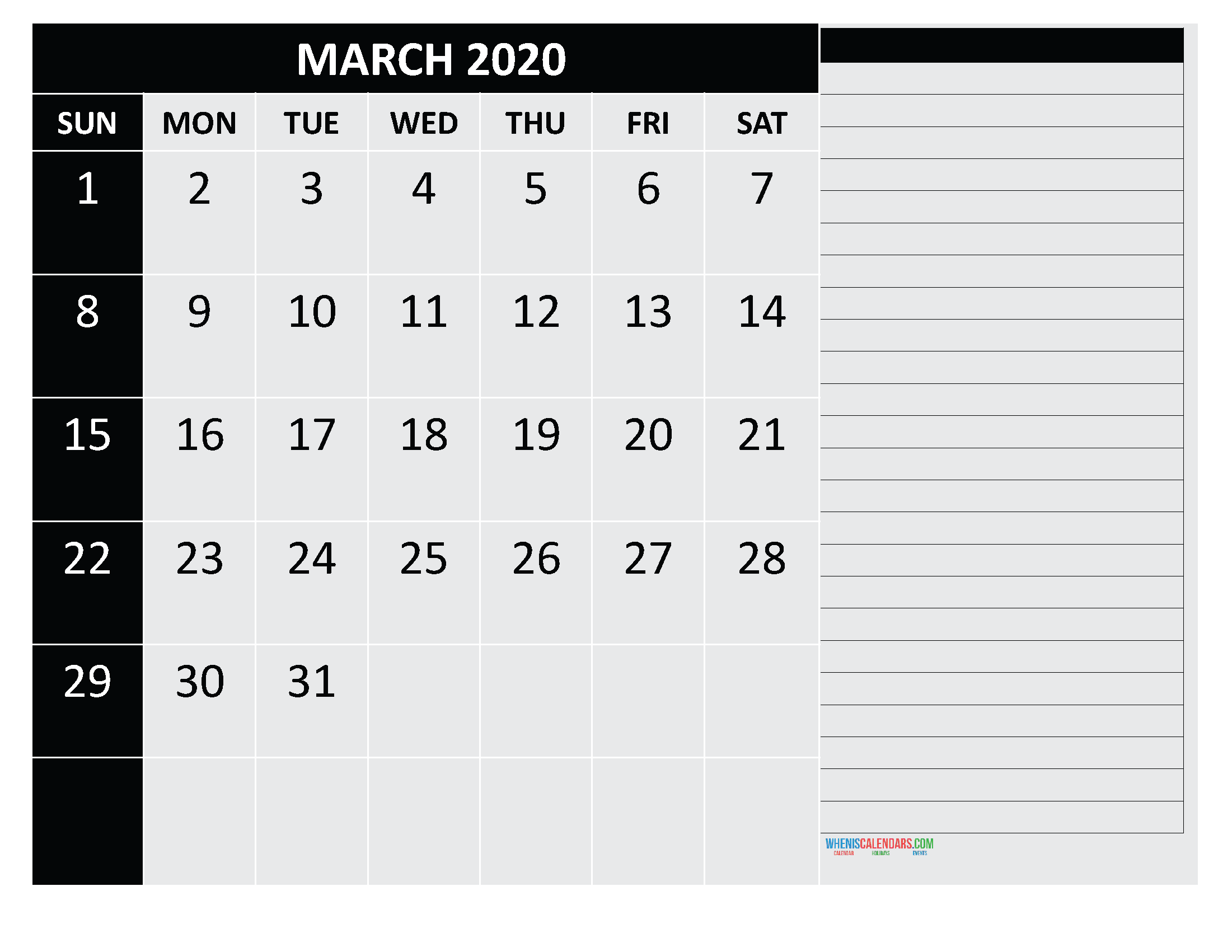 free-monthly-printable-calendar-2020-march-with-holidays