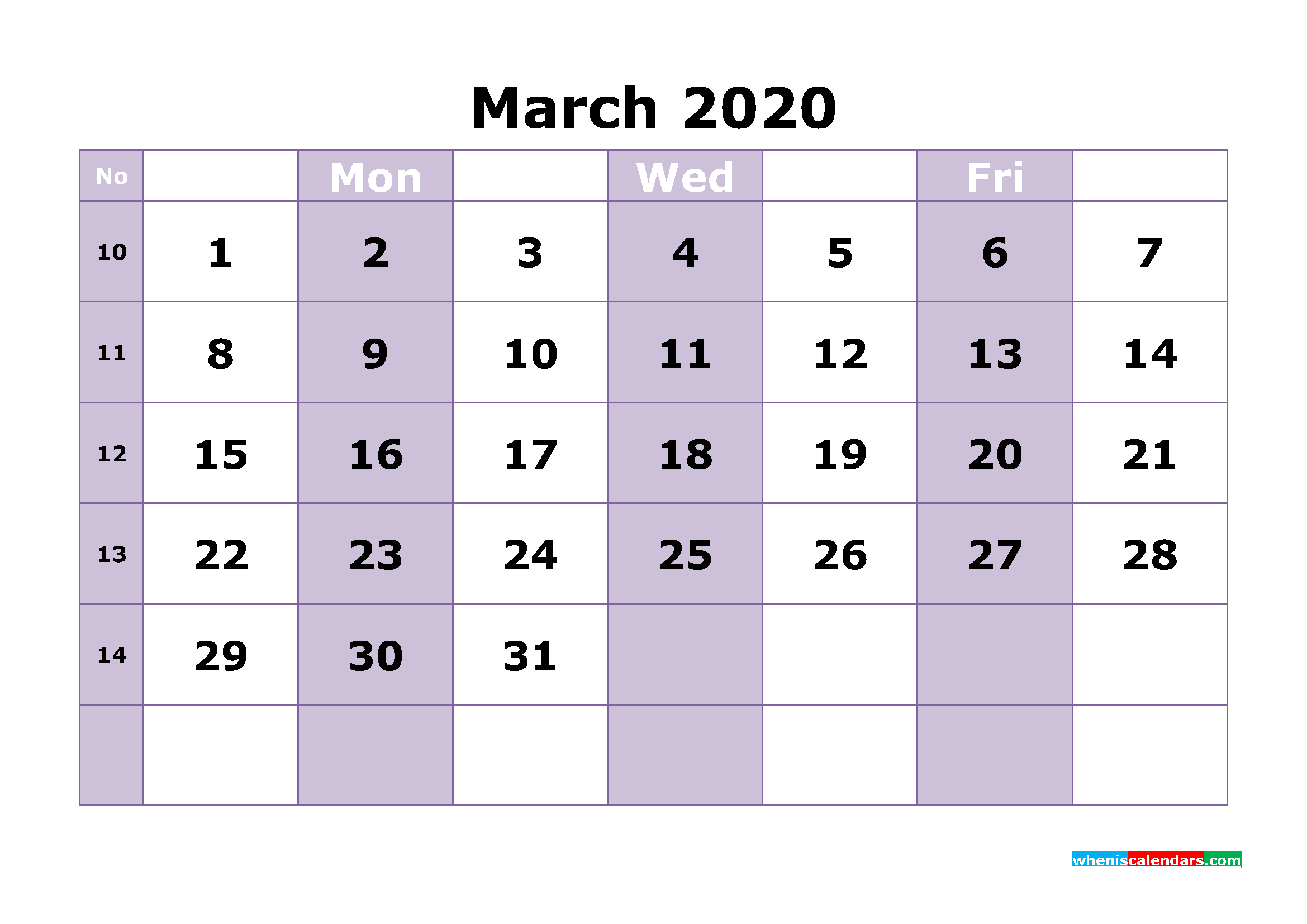 Free Printable March 2020 Calendar Template Word