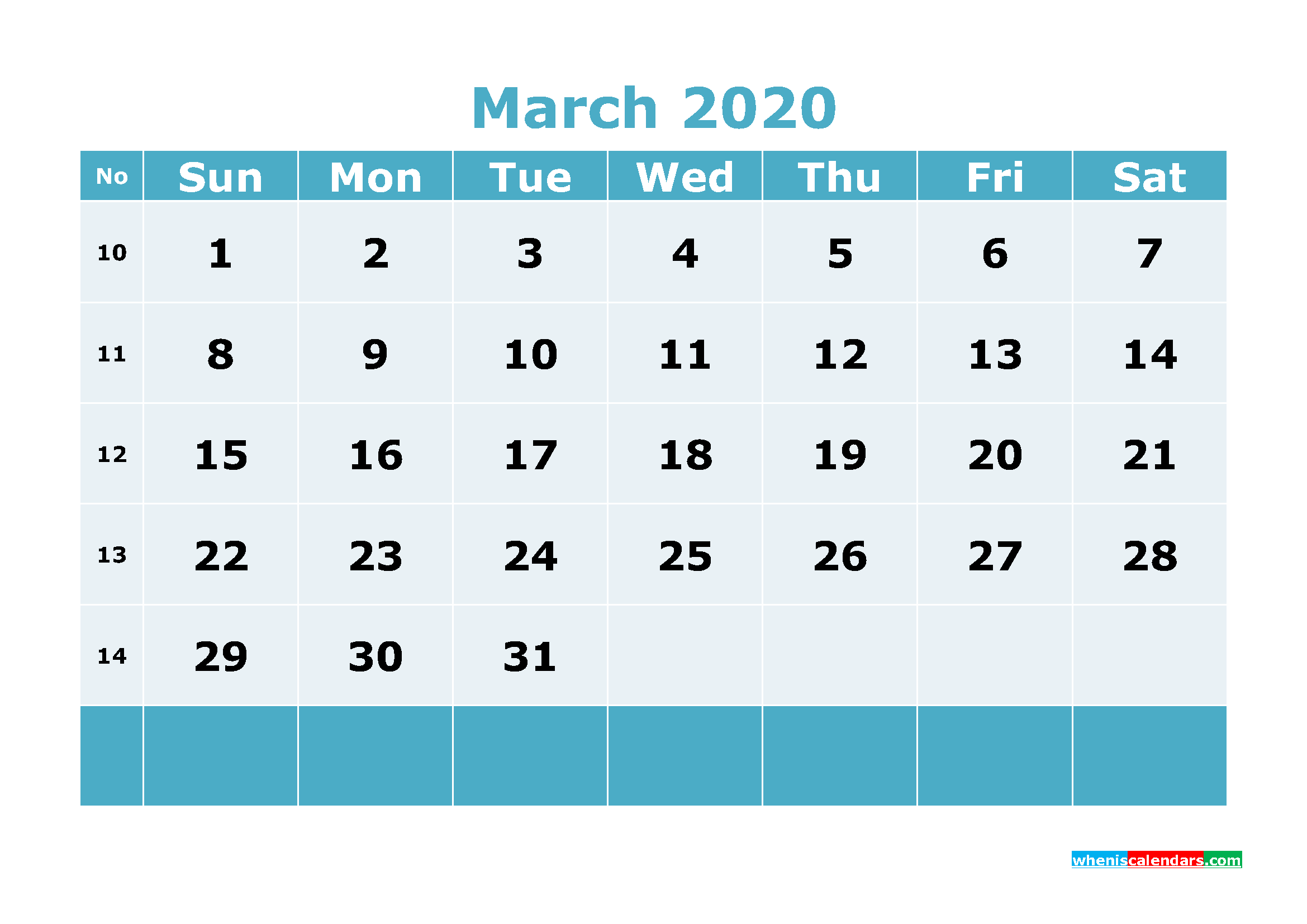 Free Printable March 2020 Calendar Template Word