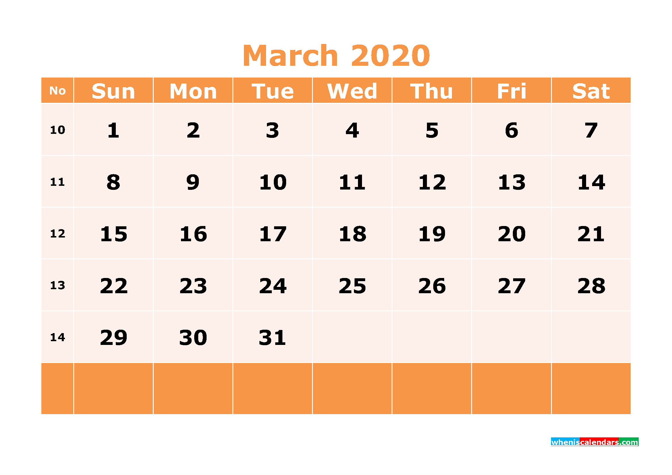 Printable March 2020 Calendar Template Word, PDF