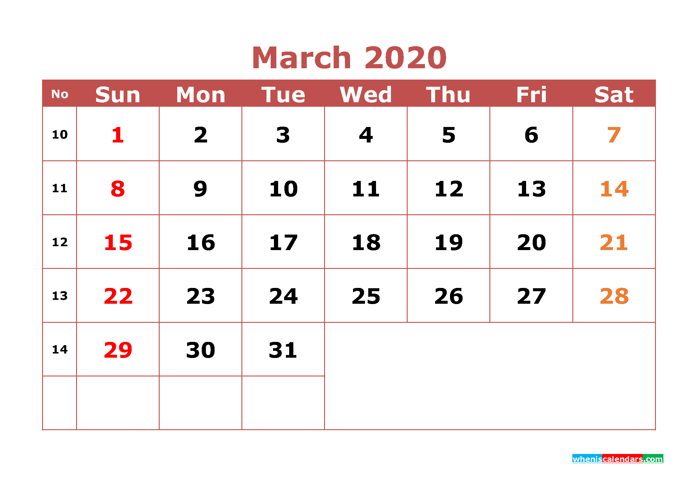 Free Printable March 2020 Calendar Word, PDF
