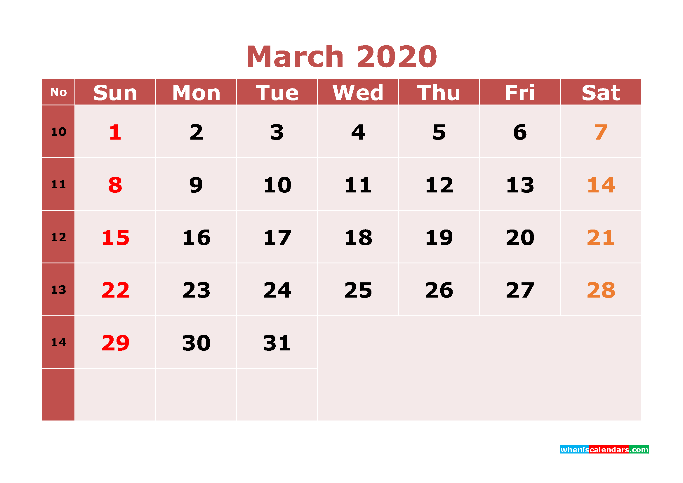 Free Printable March 2020 Calendar Word, PDF