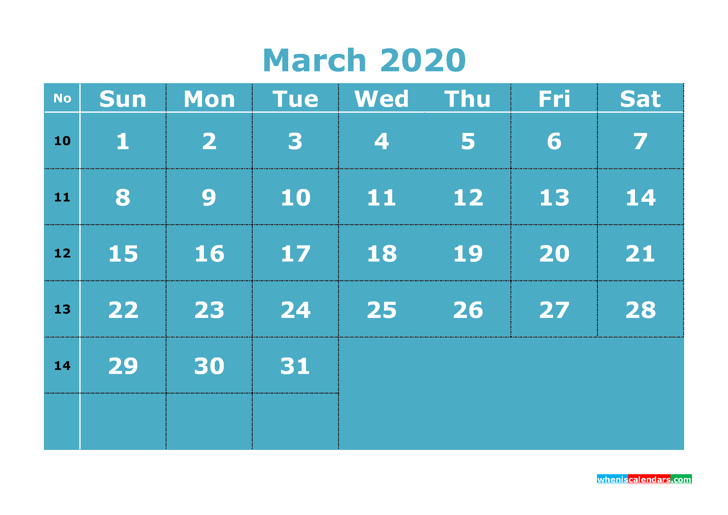 Printable March 2020 Calendar Template Word, PDF
