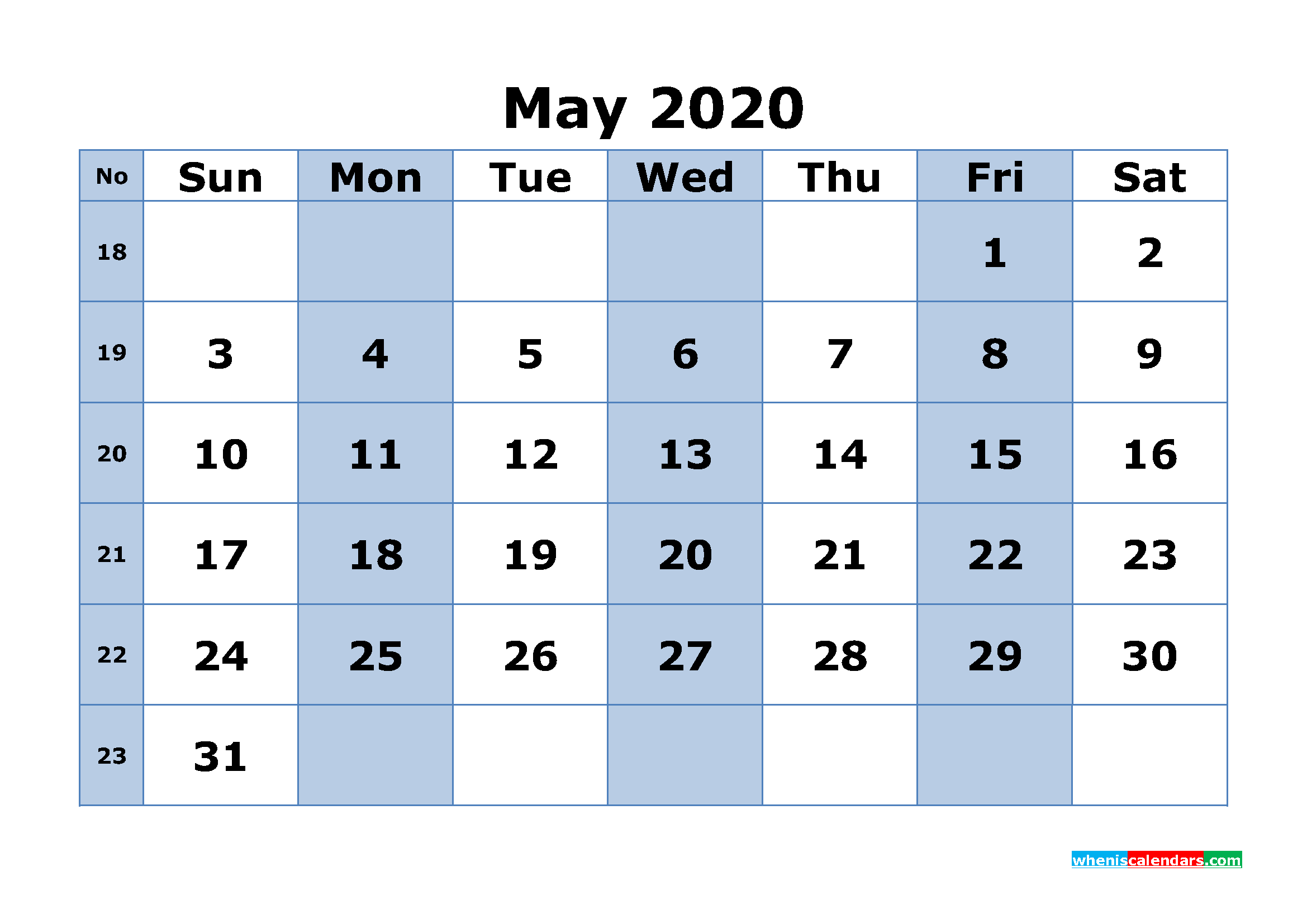 Free Printable May 2020 Calendar Word, PDF