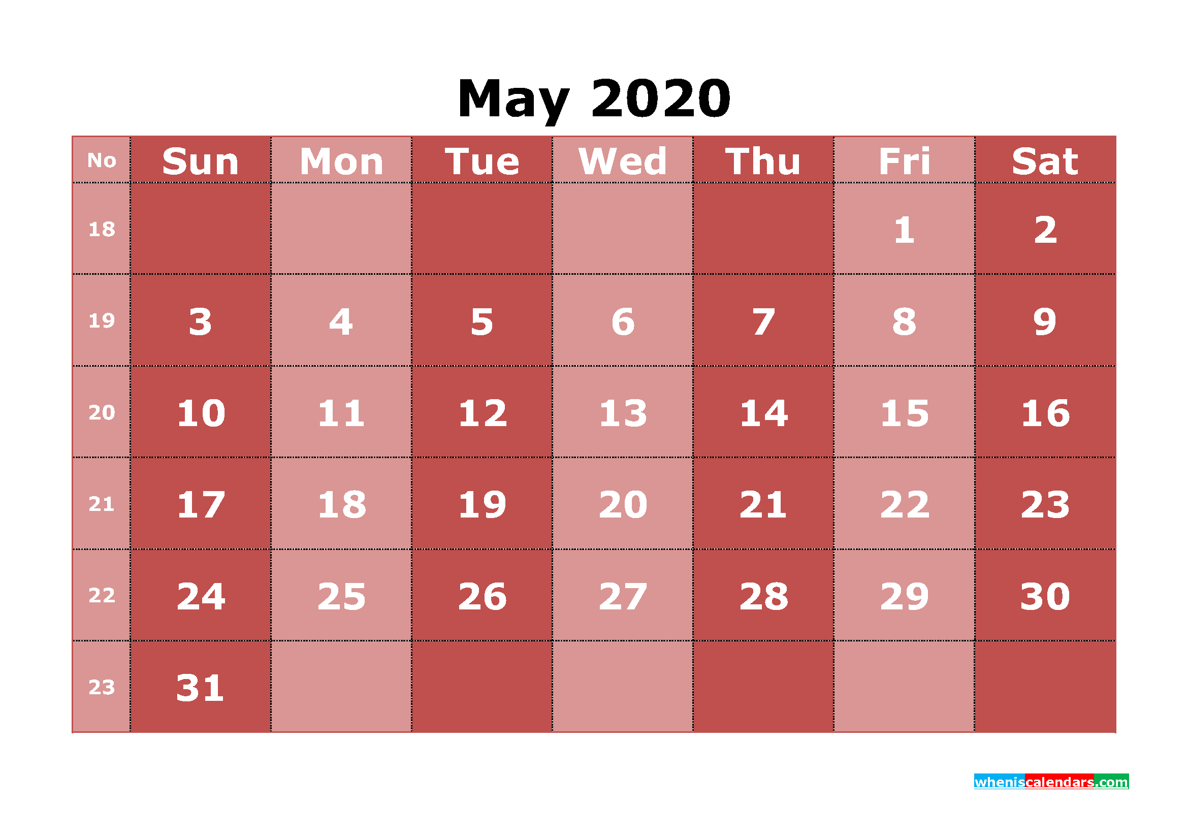 Free Printable May 2020 Calendar Templates