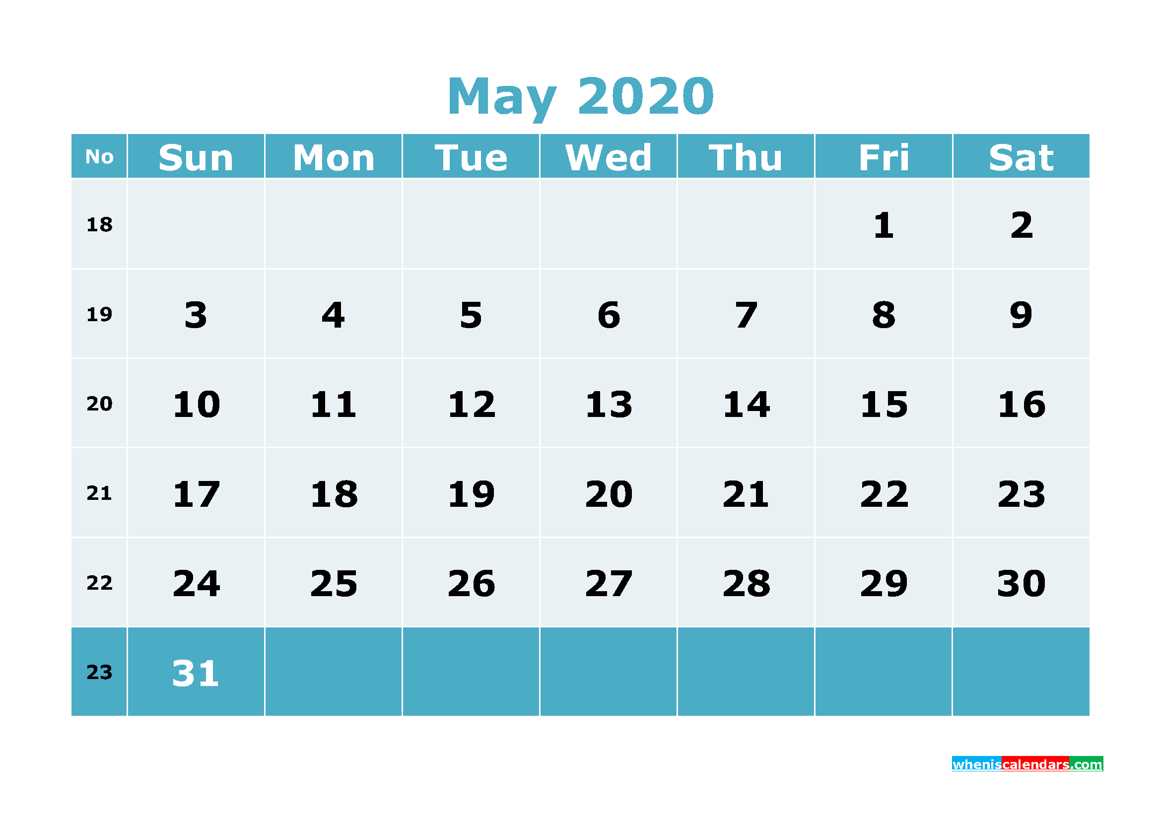 Free Printable May 2020 Calendar Template Word