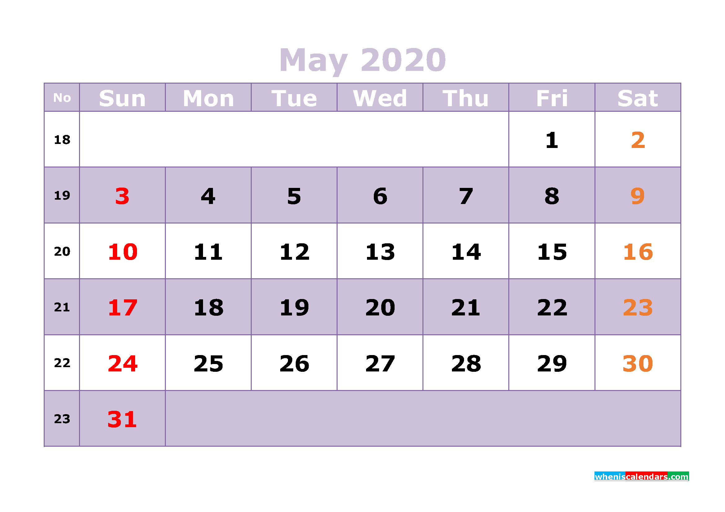 Free Printable May 2020 Calendar Templates
