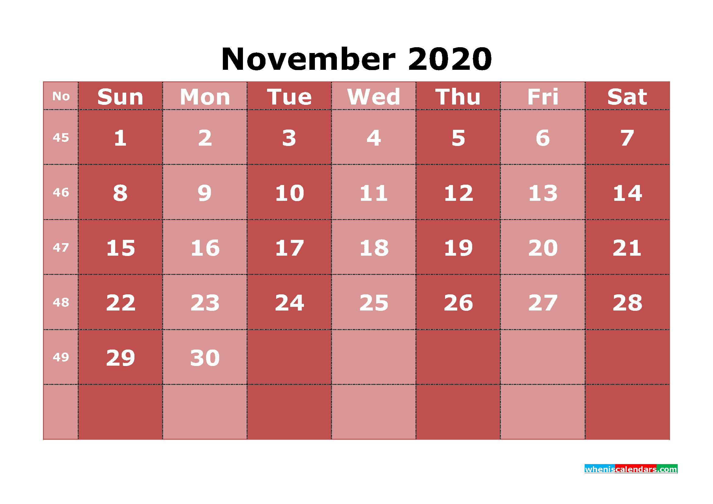 Free Printable November 2020 Calendar Templates