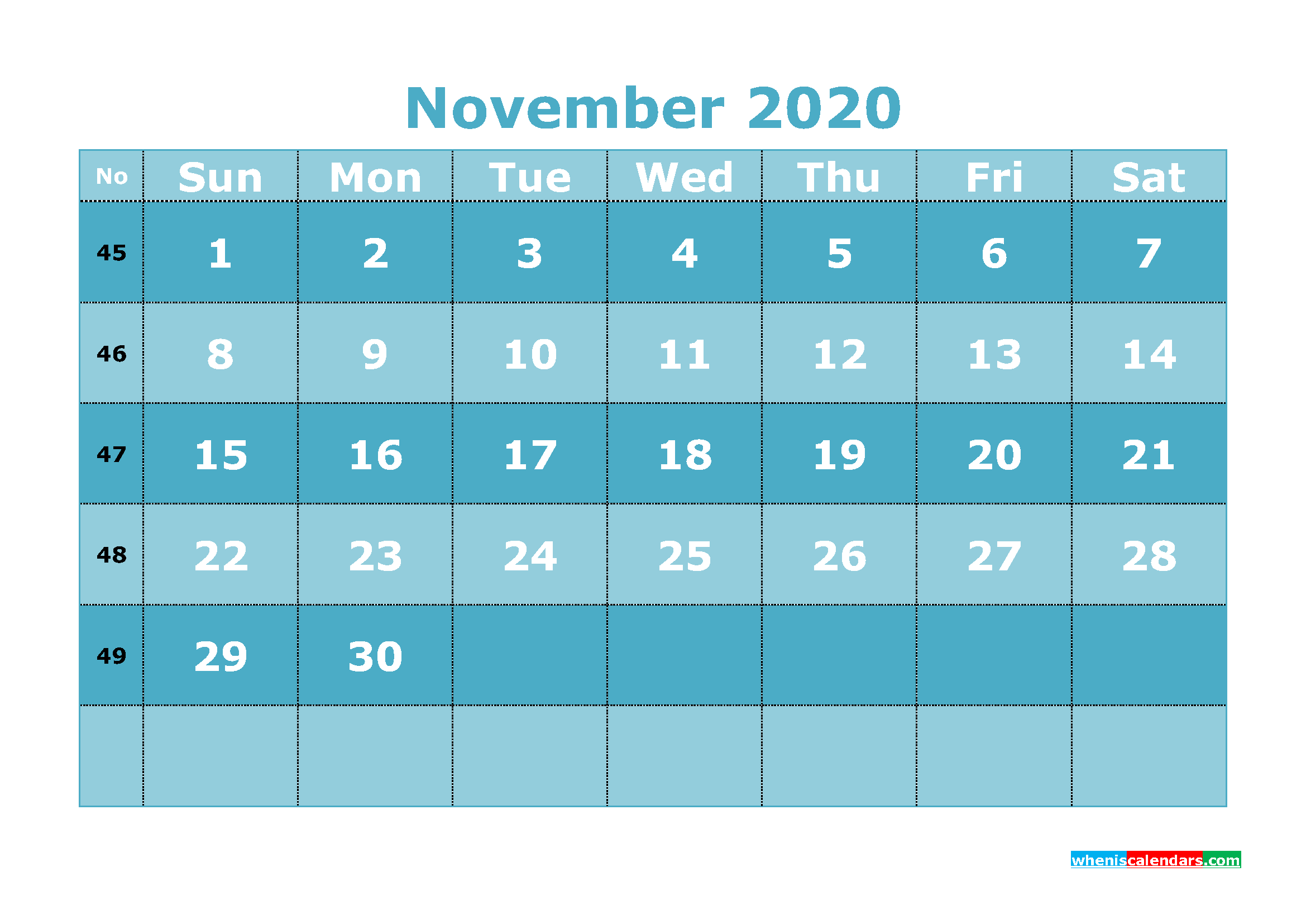 Free Printable November 2020 Calendar Templates