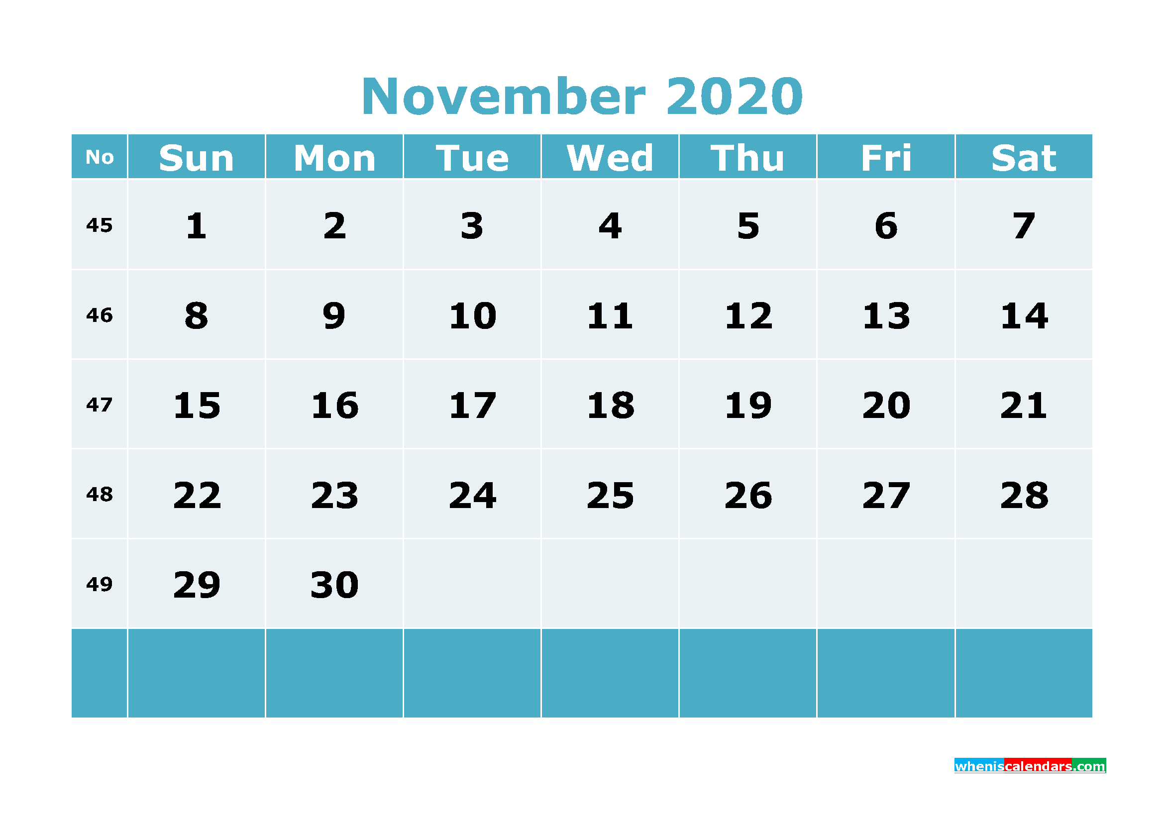 Free Printable November 2020 Calendar Template Word