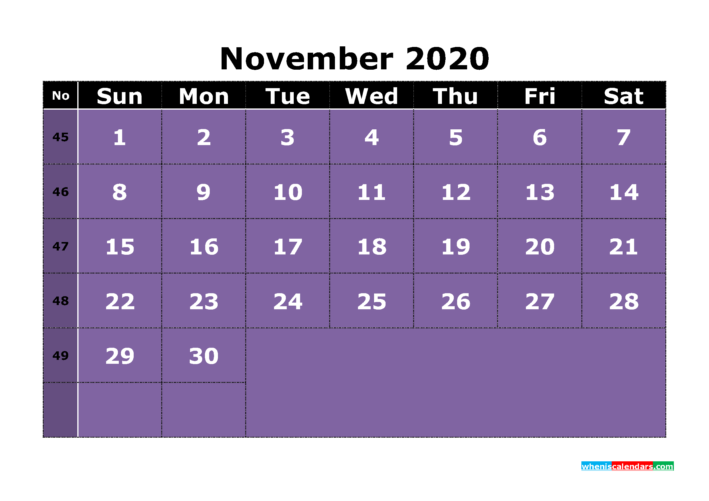 Free Printable November 2020 Calendar Template Word