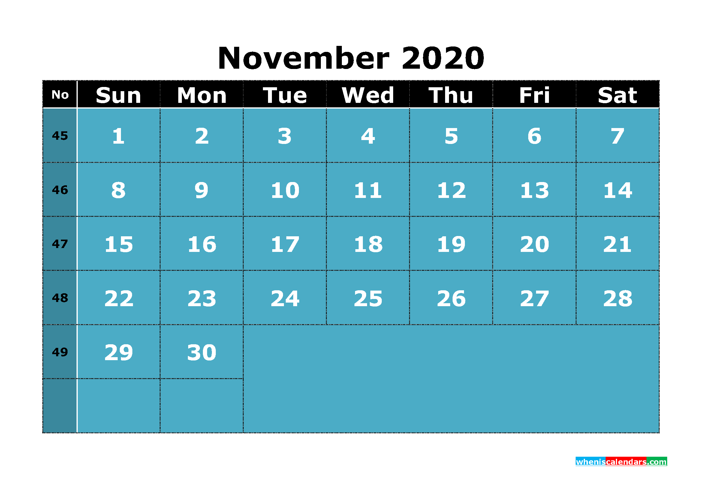 Printable November 2020 Calendar Template Word, PDF