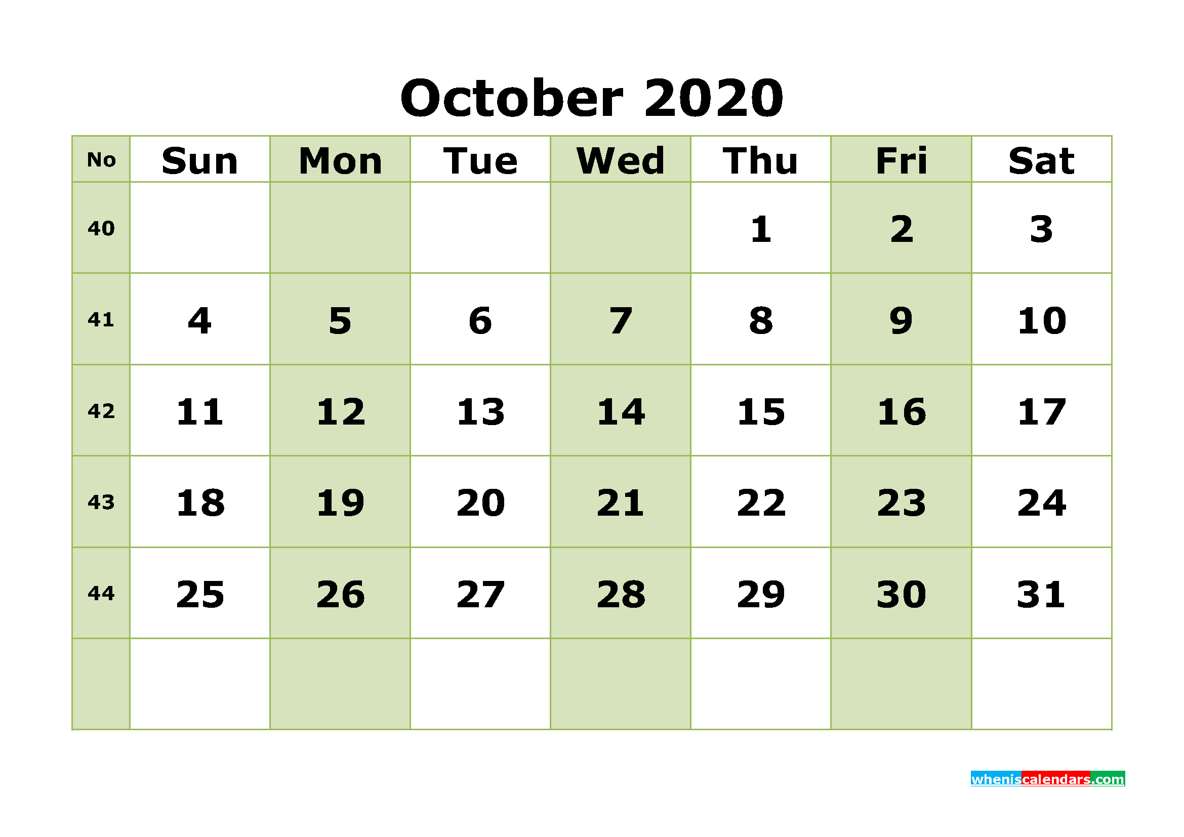 Free Printable October 2020 Calendar Templates