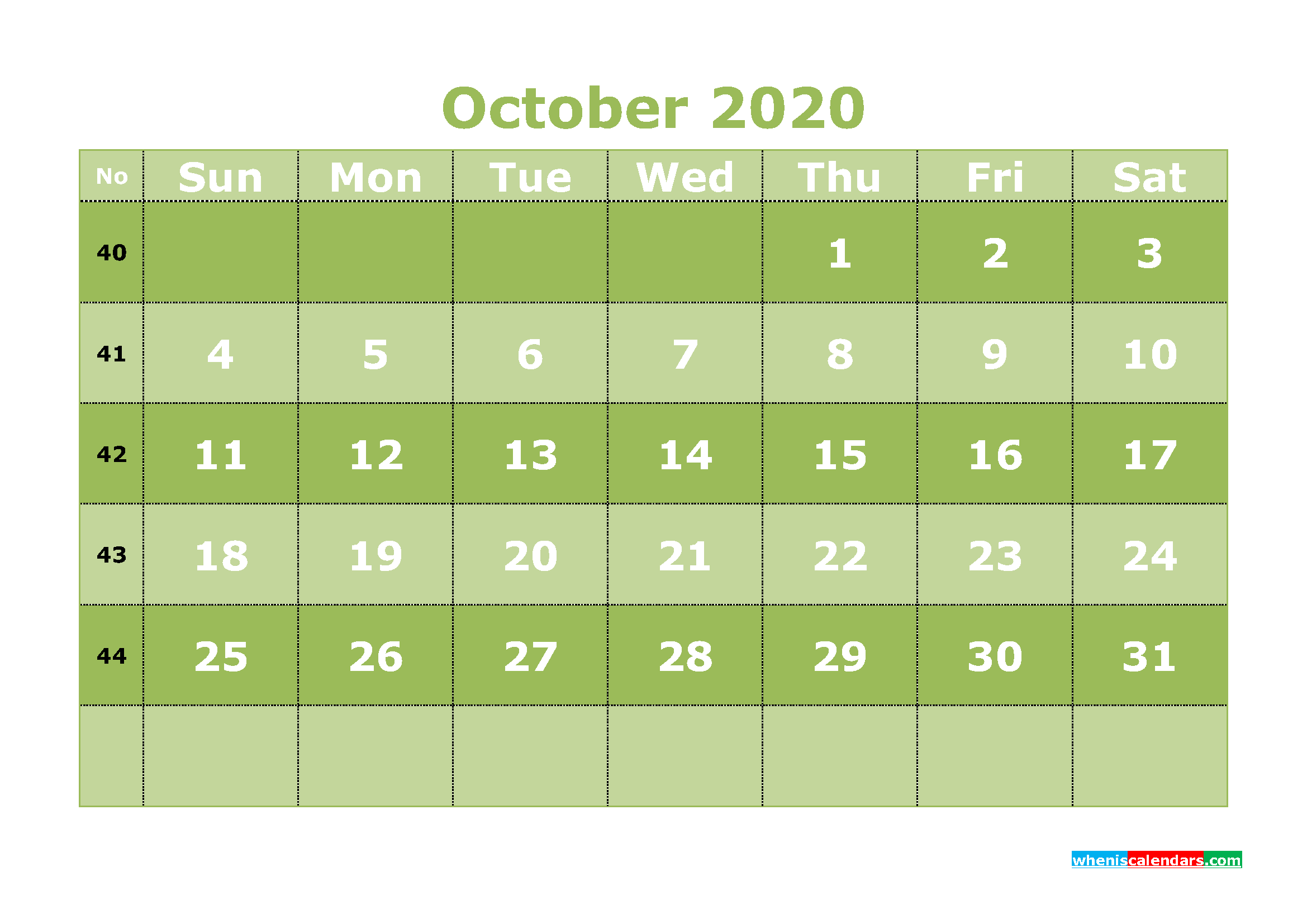 Free Printable October 2020 Calendar Word, PDF