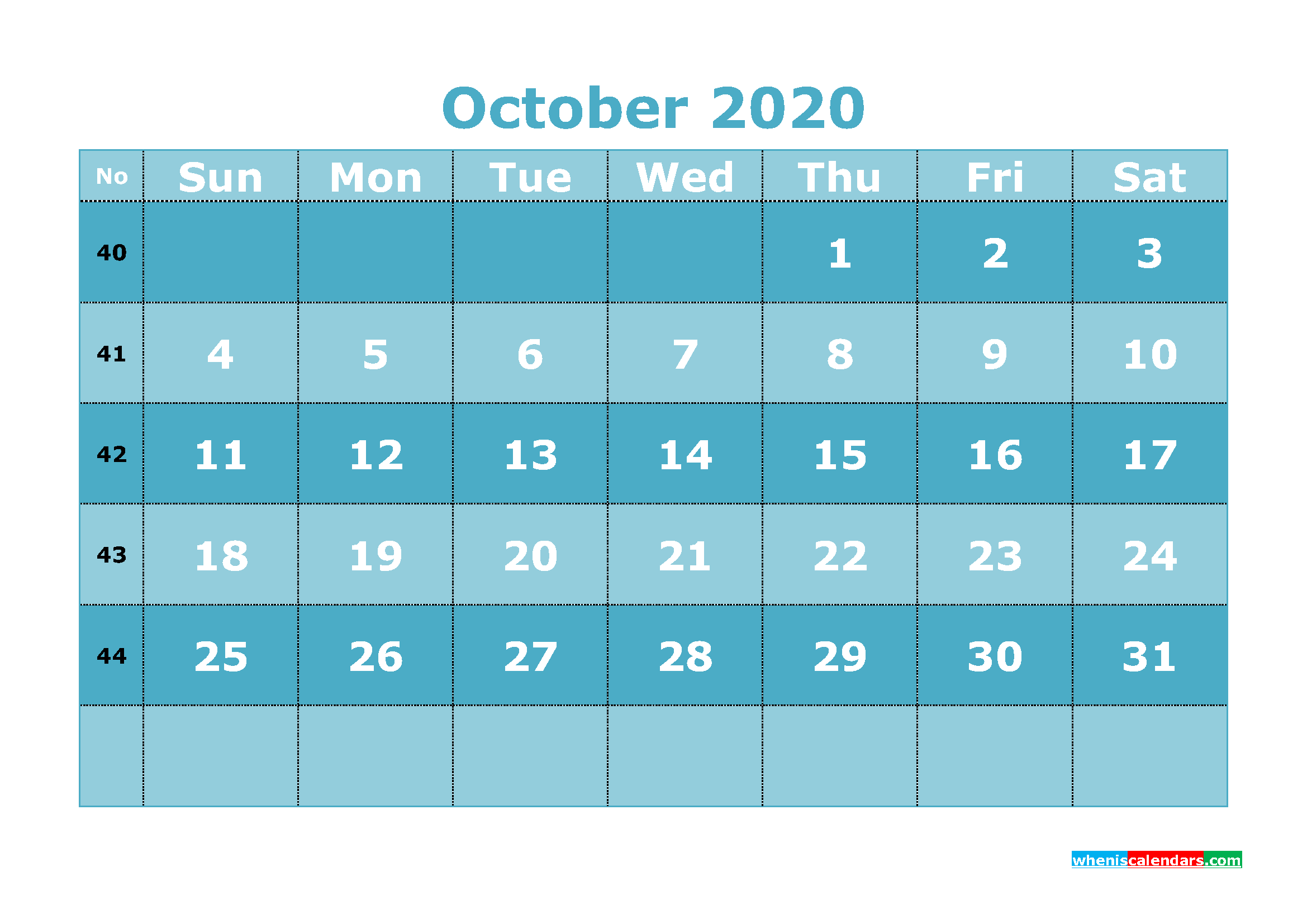 Free Printable October 2020 Calendar Templates