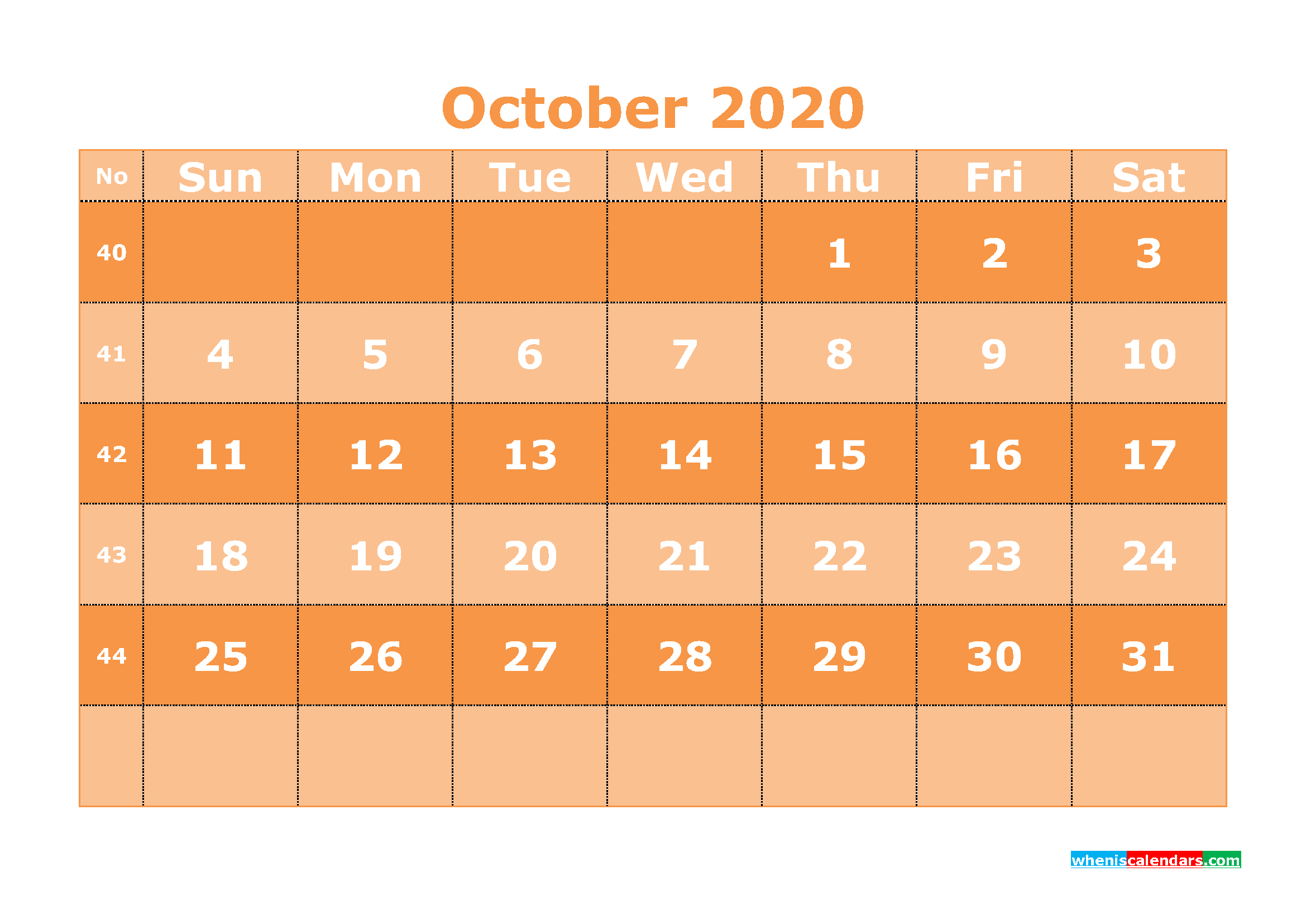 Free Printable October 2020 Calendar Template Word