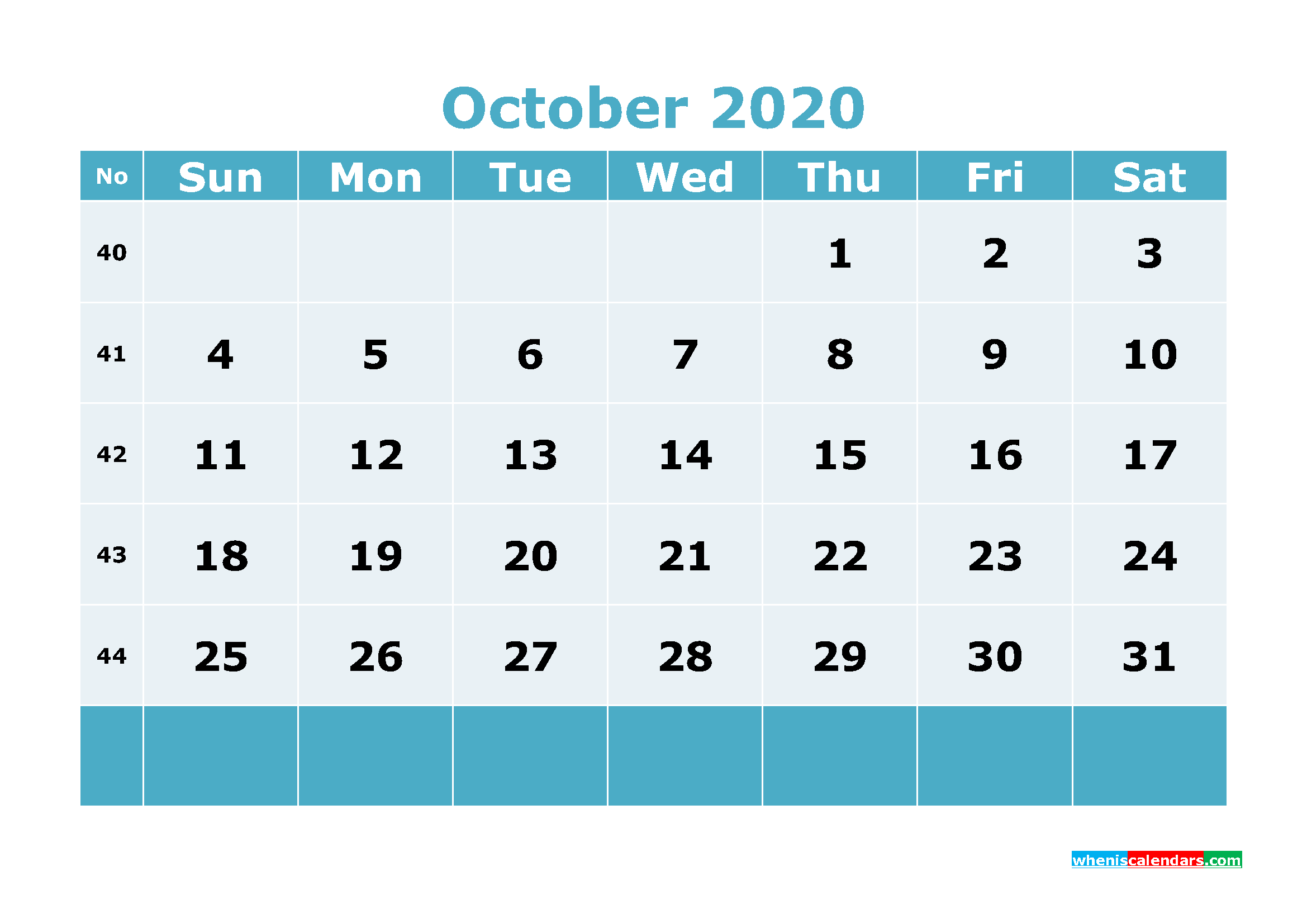 Free Printable October 2020 Calendar Template Word