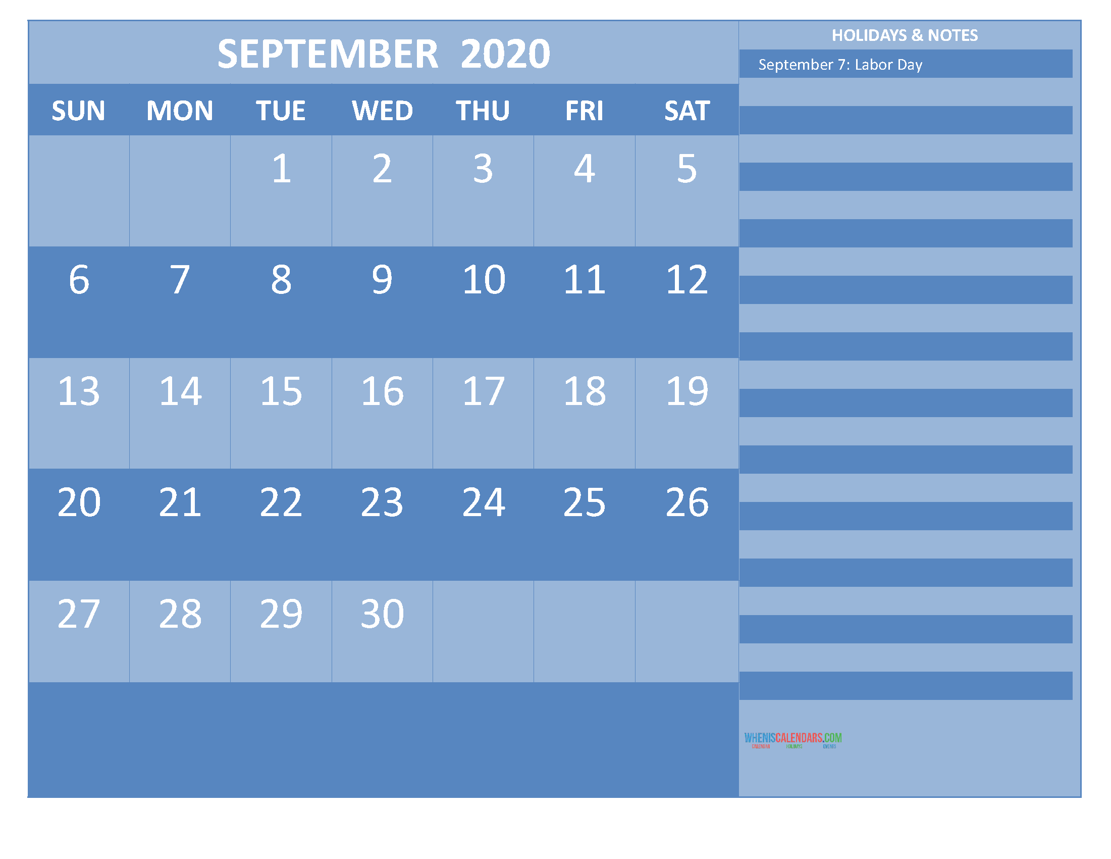 Free September 2020 Monthly Calendar Template Word