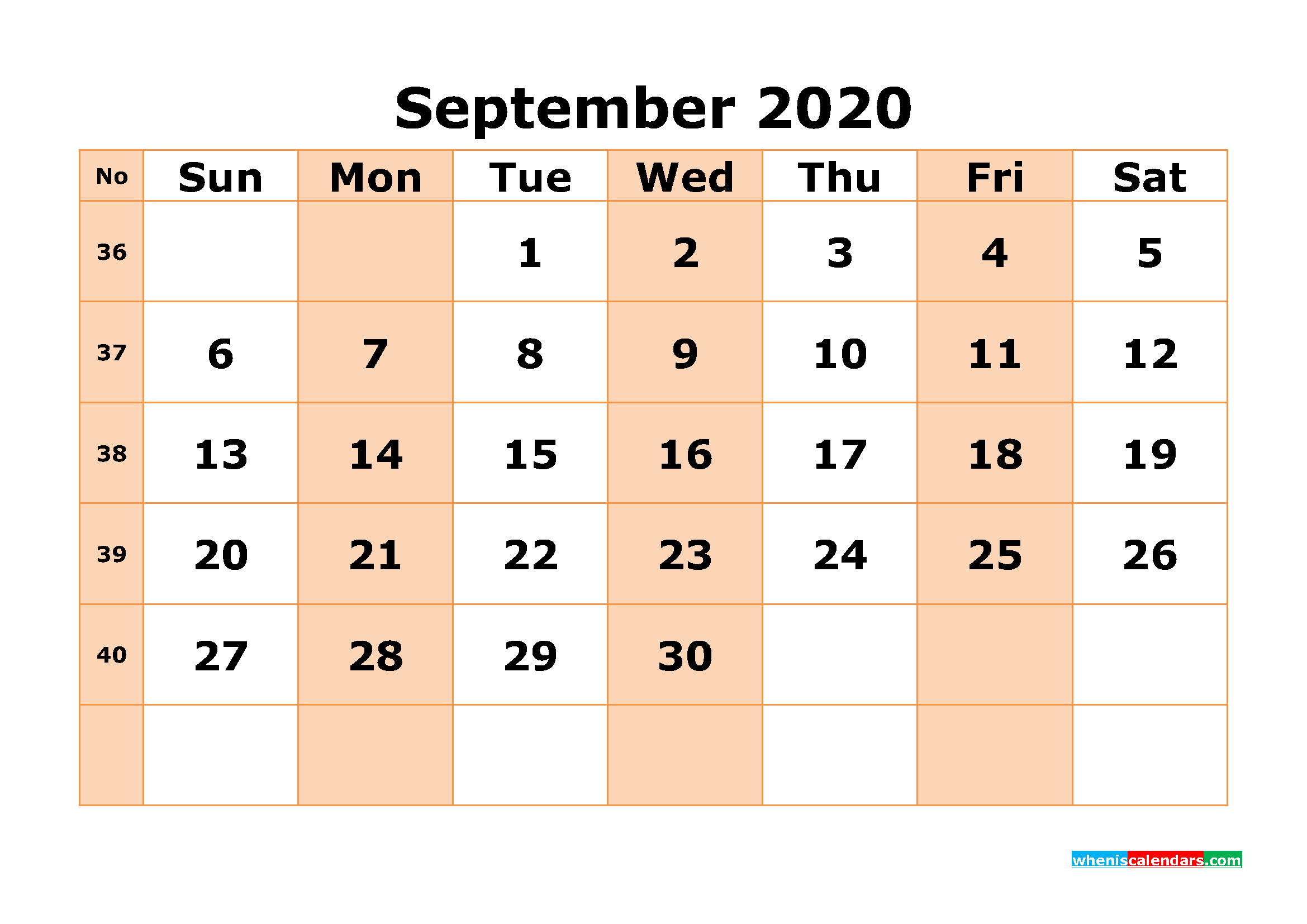 Free Printable September 2020 Calendar Word, PDF