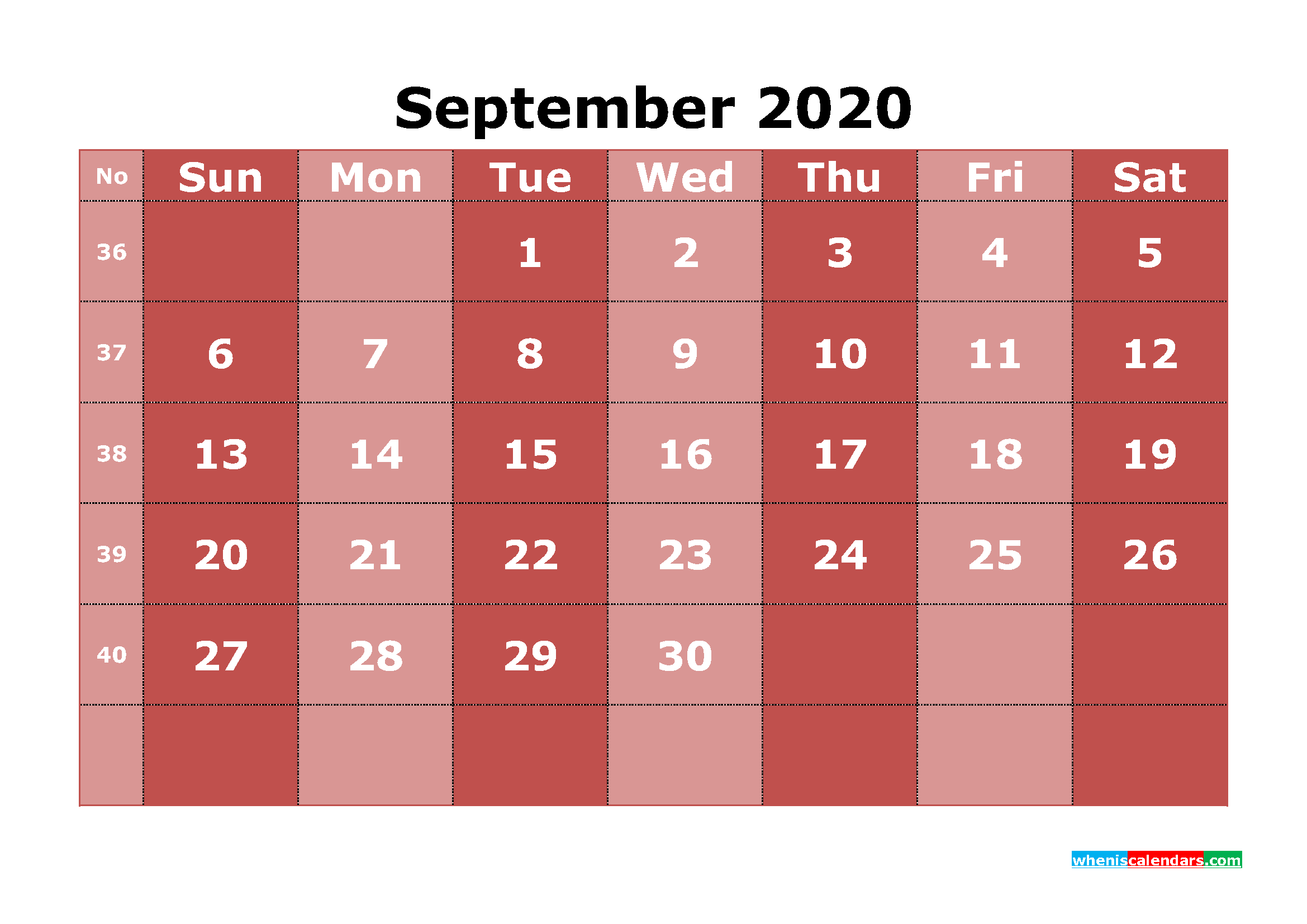 Free Printable September 2020 Calendar Templates