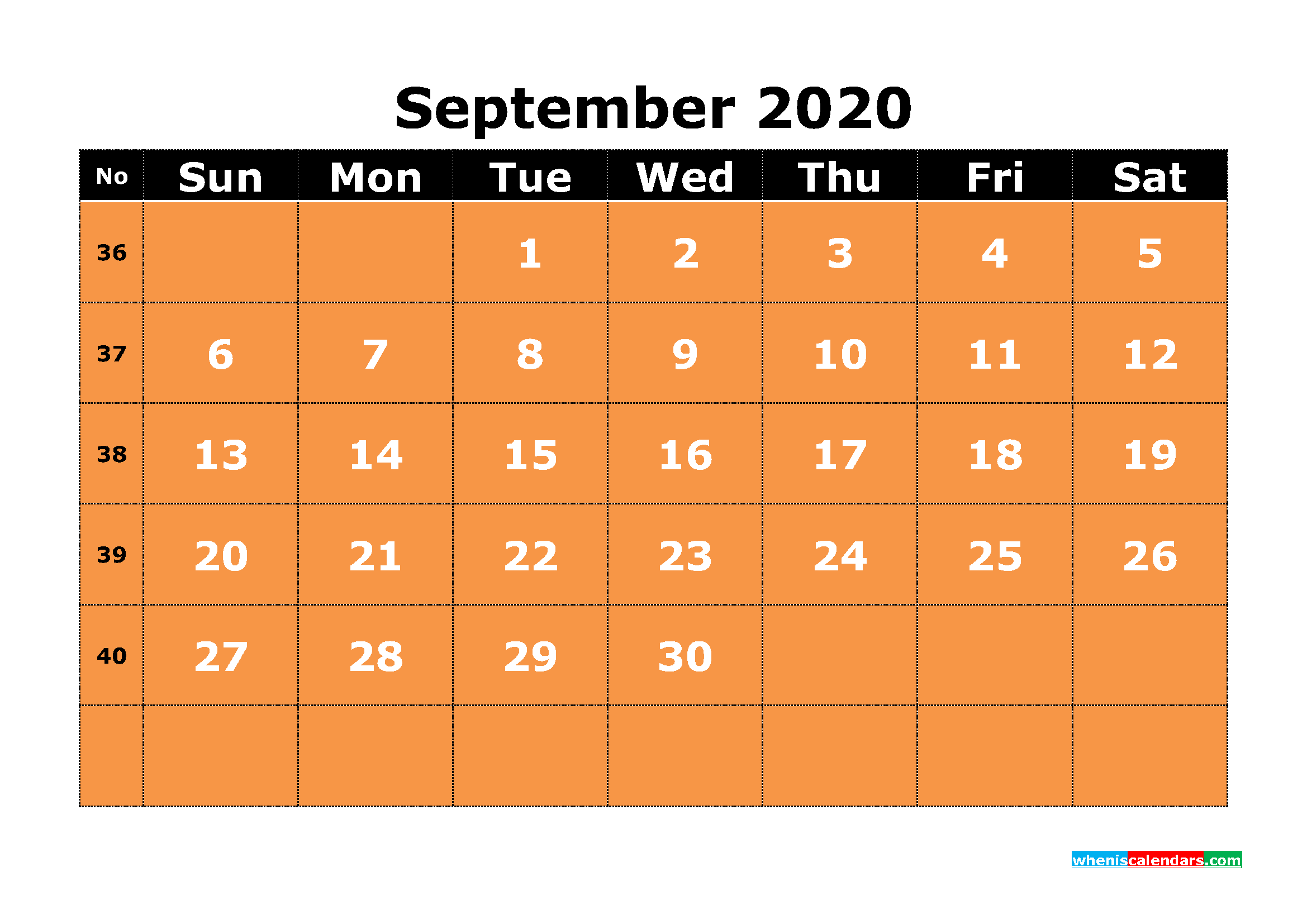 Free Printable September 2020 Calendar Templates