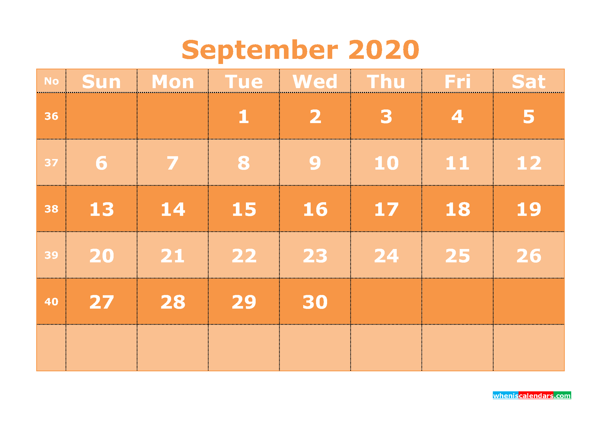 Free Printable September 2020 Calendar Template Word