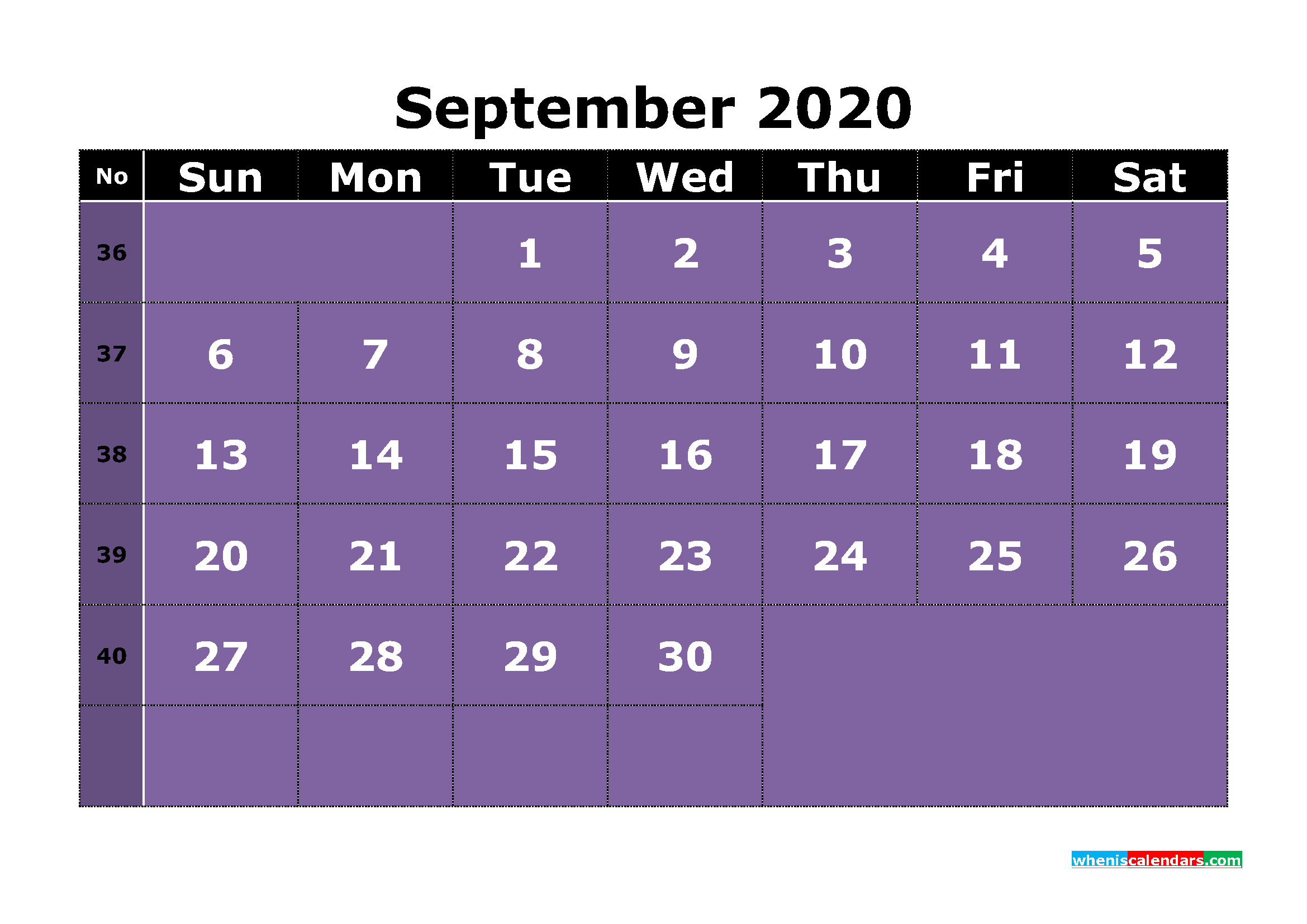 Free Printable September 2020 Calendar Template Word