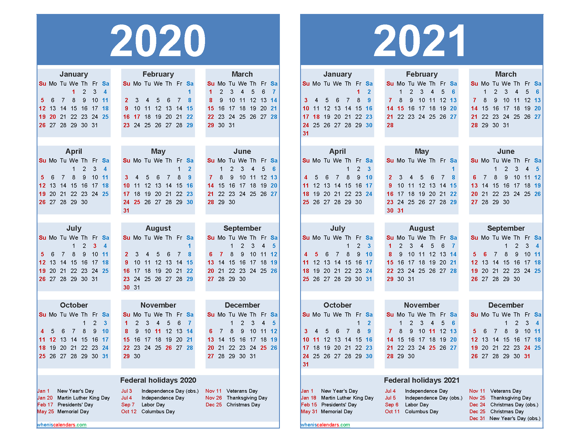 Free 2020 2021 Calendar Printable Word, PDF - Free ...